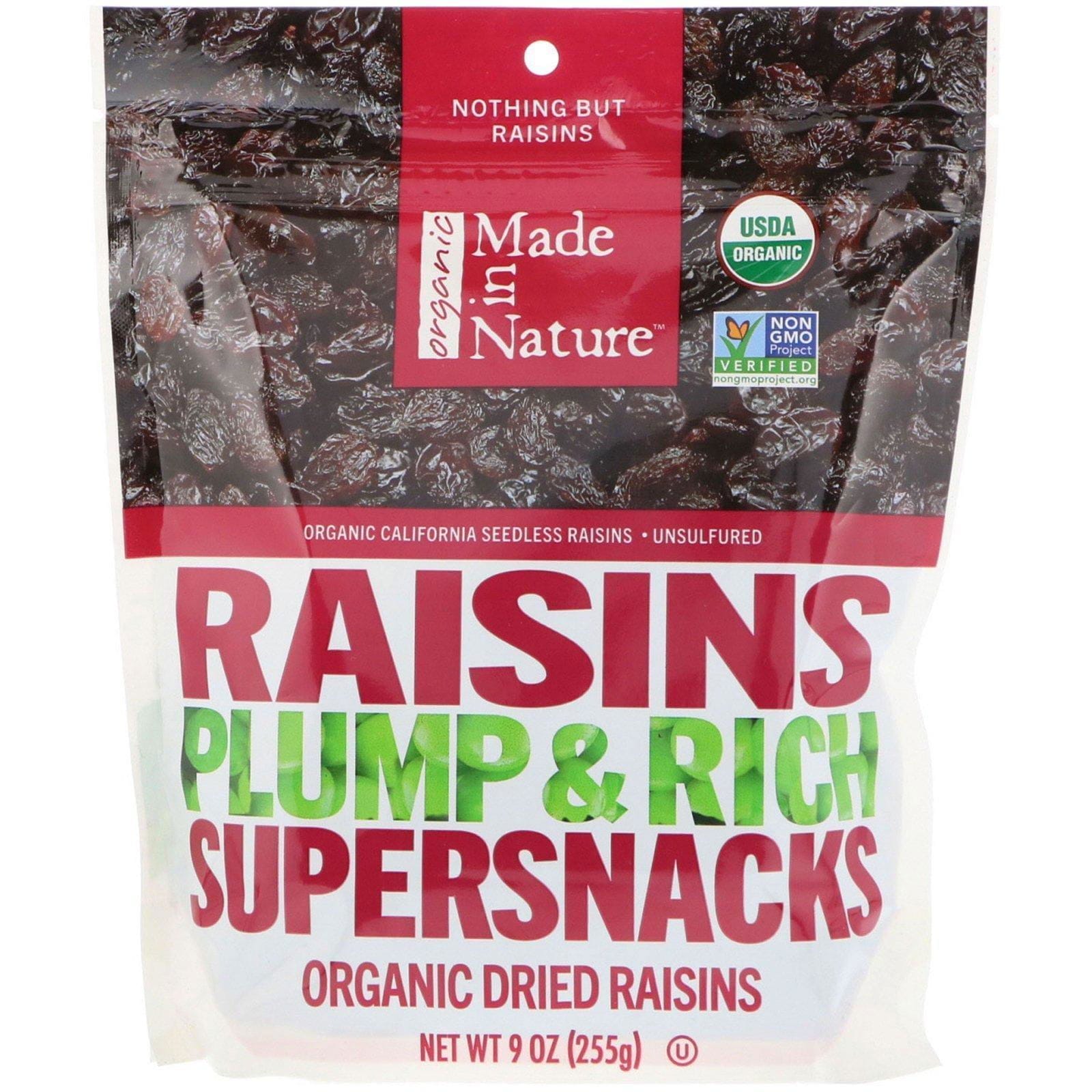 Made in Nature, Orgánicos, pasas, súper bocadillos abundantes y ricos, 9 oz (255 g)