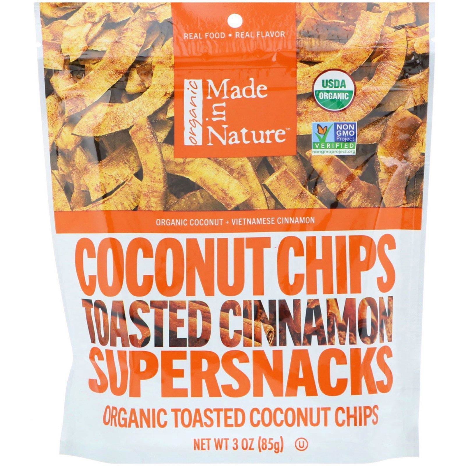 Made in Nature, Trocitos de coco orgánico, supercolación tostada con canela, 85 g (3 oz)