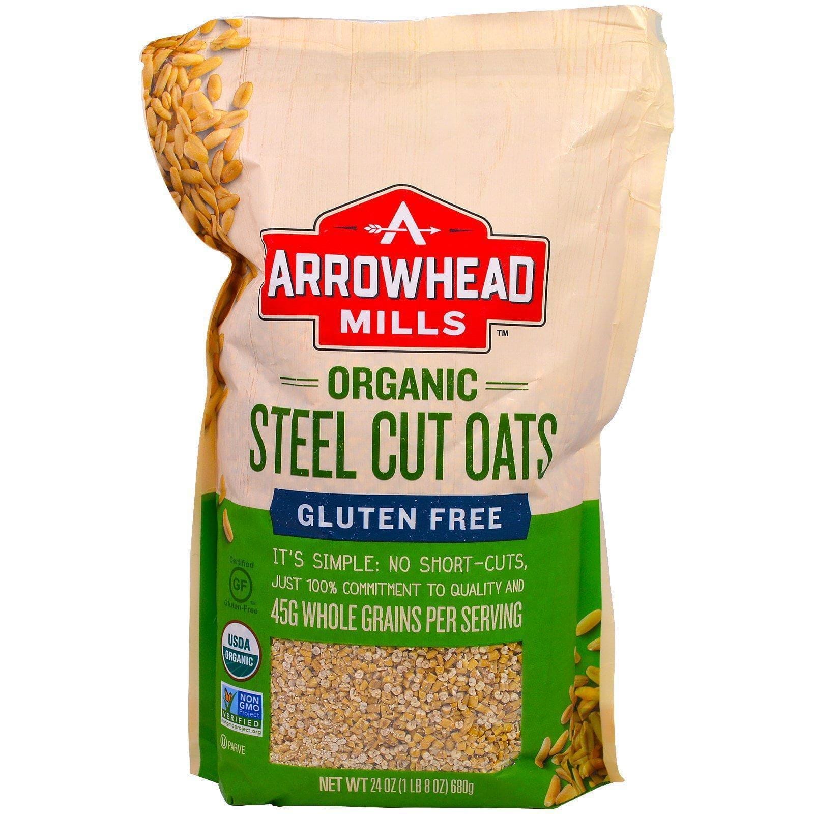 Arrowhead Mills, Orgánica Avena de Corte de Acero, Sin Gluten, 24 oz (680 g)