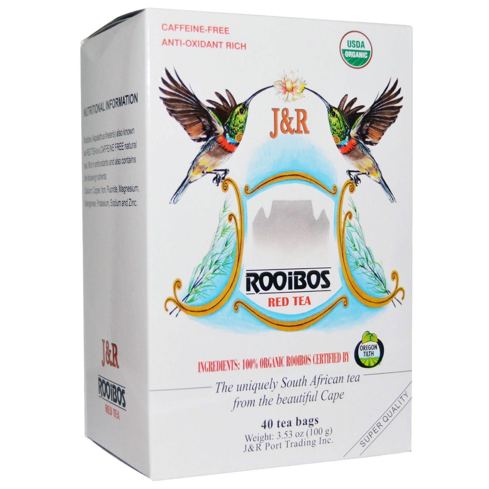 J&R Port Trading Co., Té rojo rooibos puro, sin cafeína, 40 bolsitas de té, 3.53 oz (100 g)