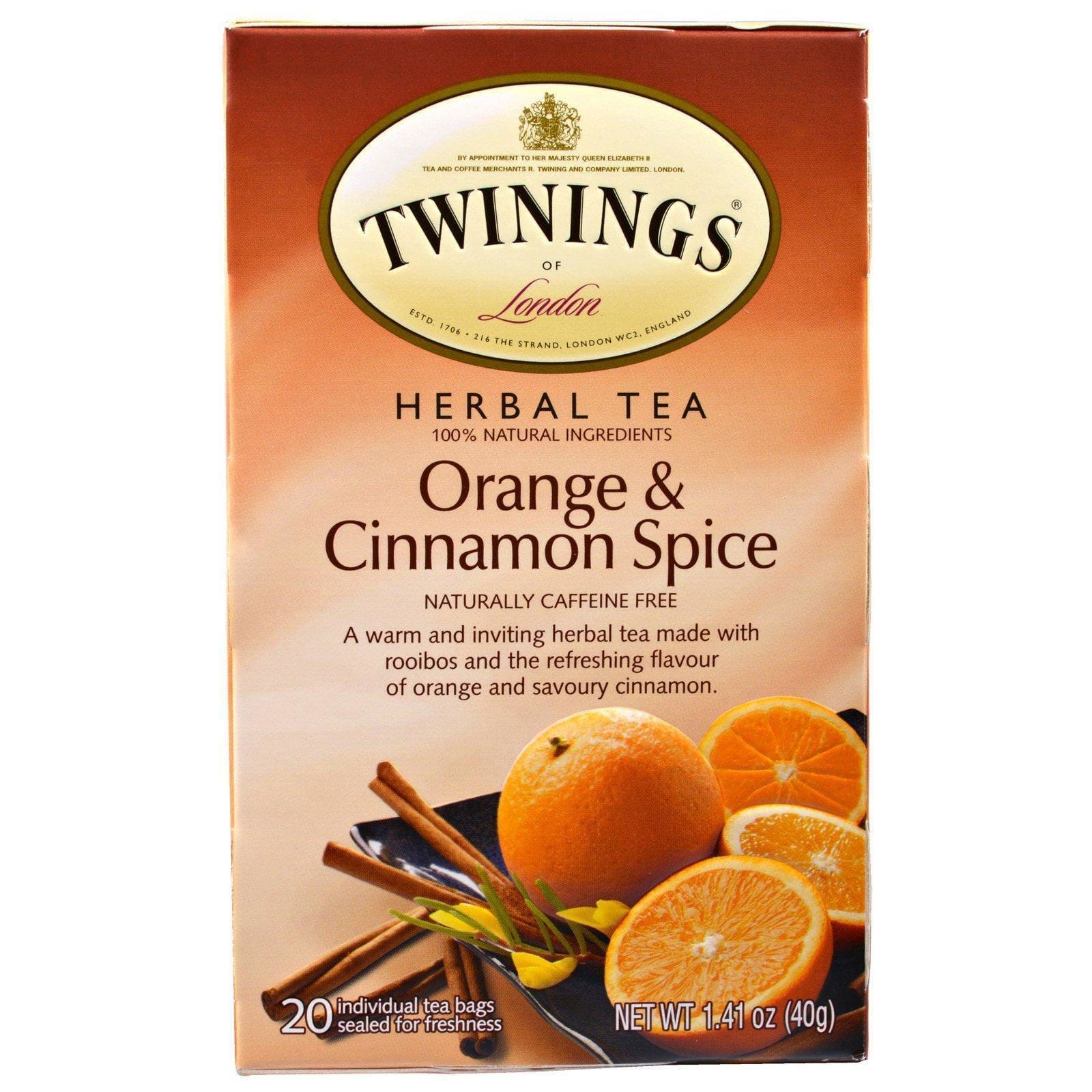 Twinings, Té de hierbas, naranja y canela, naturalmente sin cafeína, 20 bolsitas de té individuales, 1.41 oz (40 g)