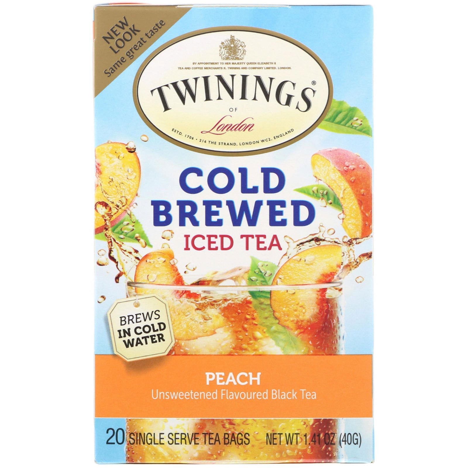 Twinings, Infusión de Té Frío Helado, Durazno, 20 Saquitos de Té, 1.41 oz (40 g)