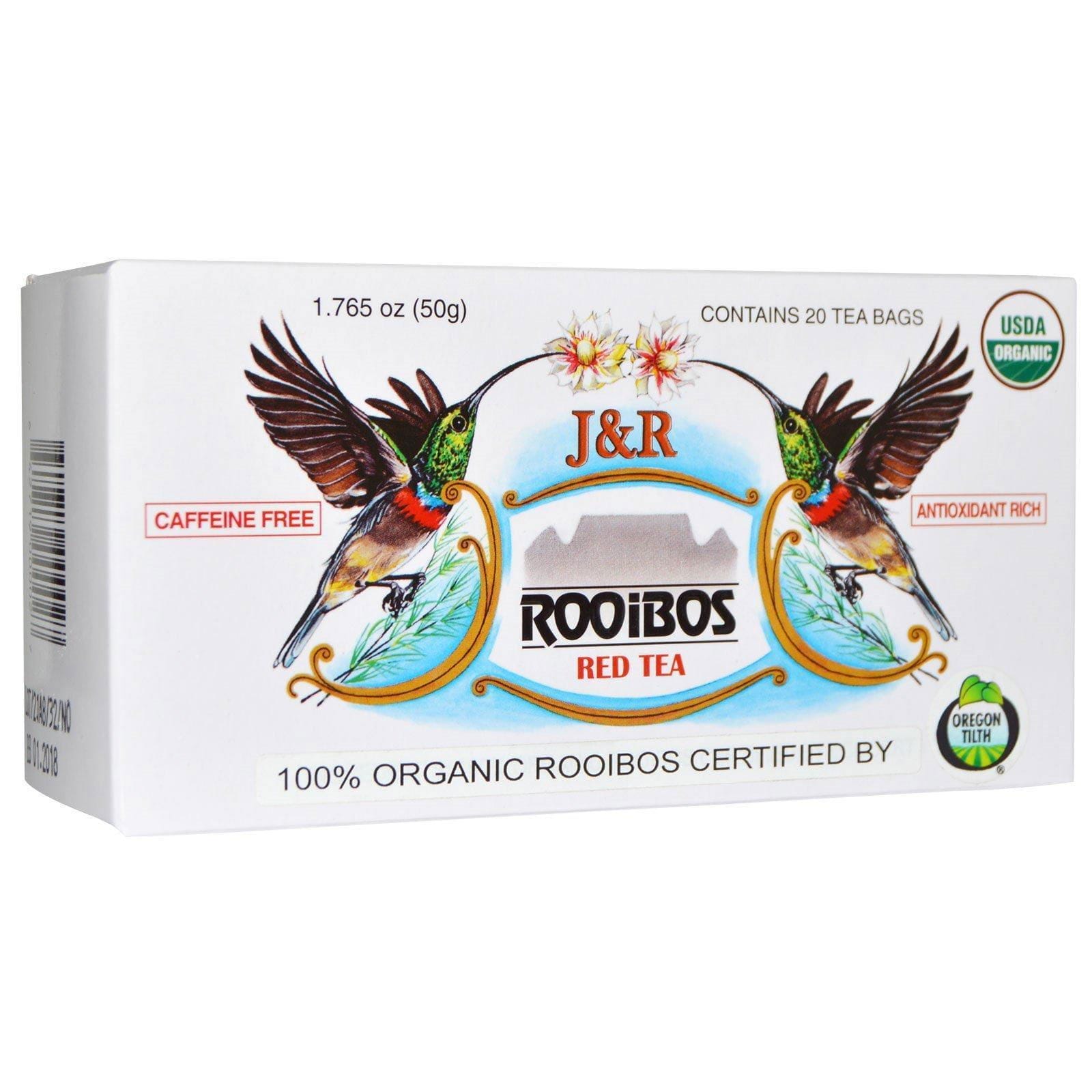J&R Port Trading Co., Té Rojo Rooibos J&R, Sin Cafeína, 20 Bolsitas, 1.765 oz (50 g)