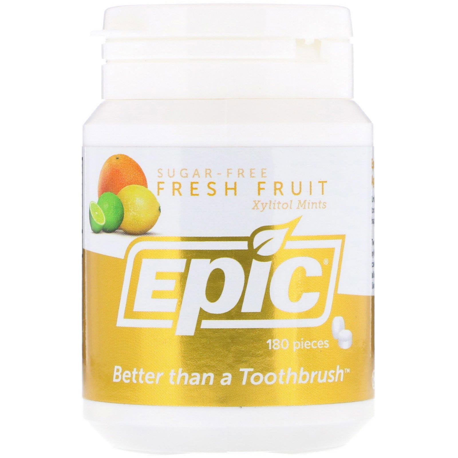 Epic Dental, 100% Xilitol edulcorada, menta de frutas frescas, 180 piezas