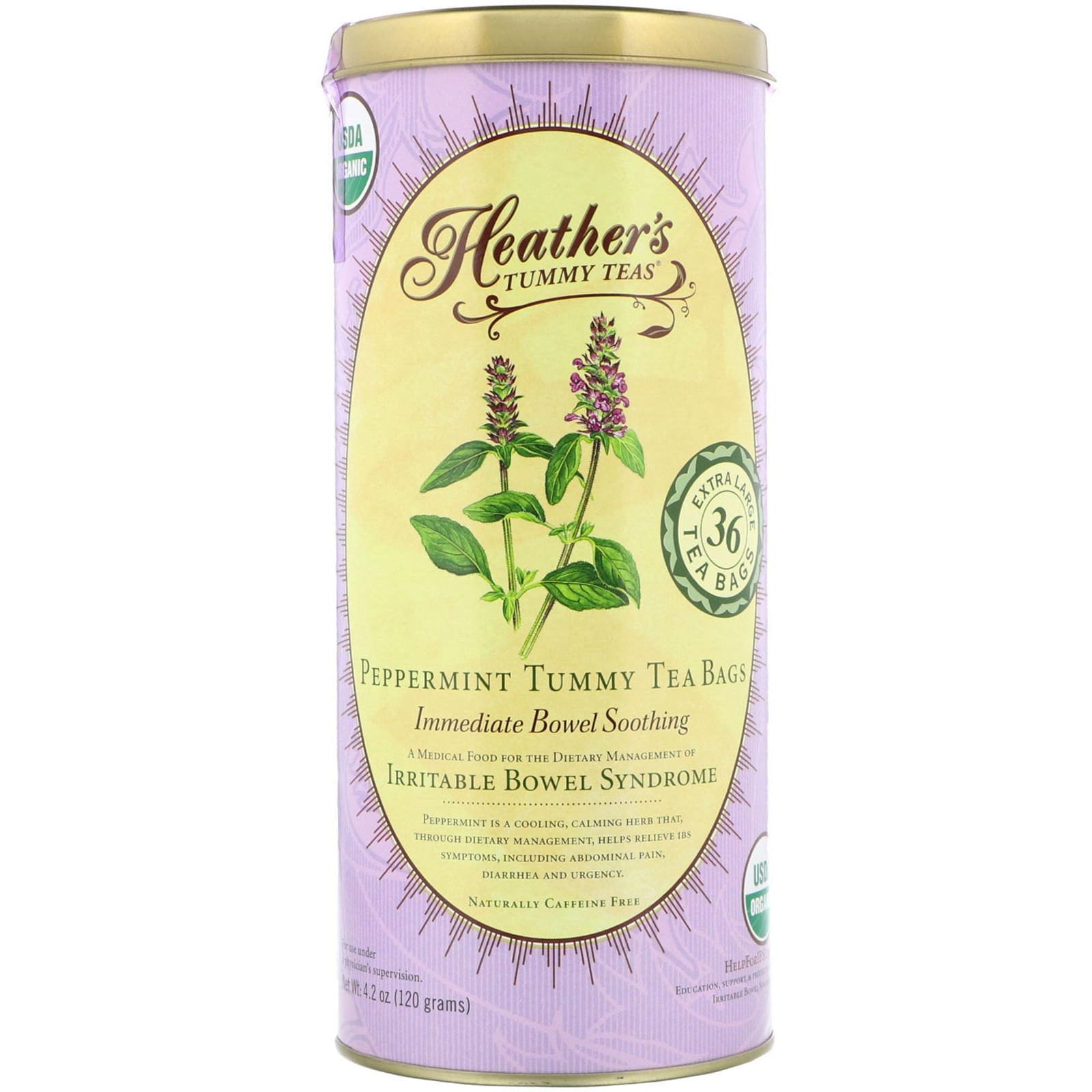 Heather's Tummy Care, Tummy Teas, Organic Peppermint Tea Bags, Caffeine Free, 36 Extra Large Tea Bags, 4.2 oz (120 g)