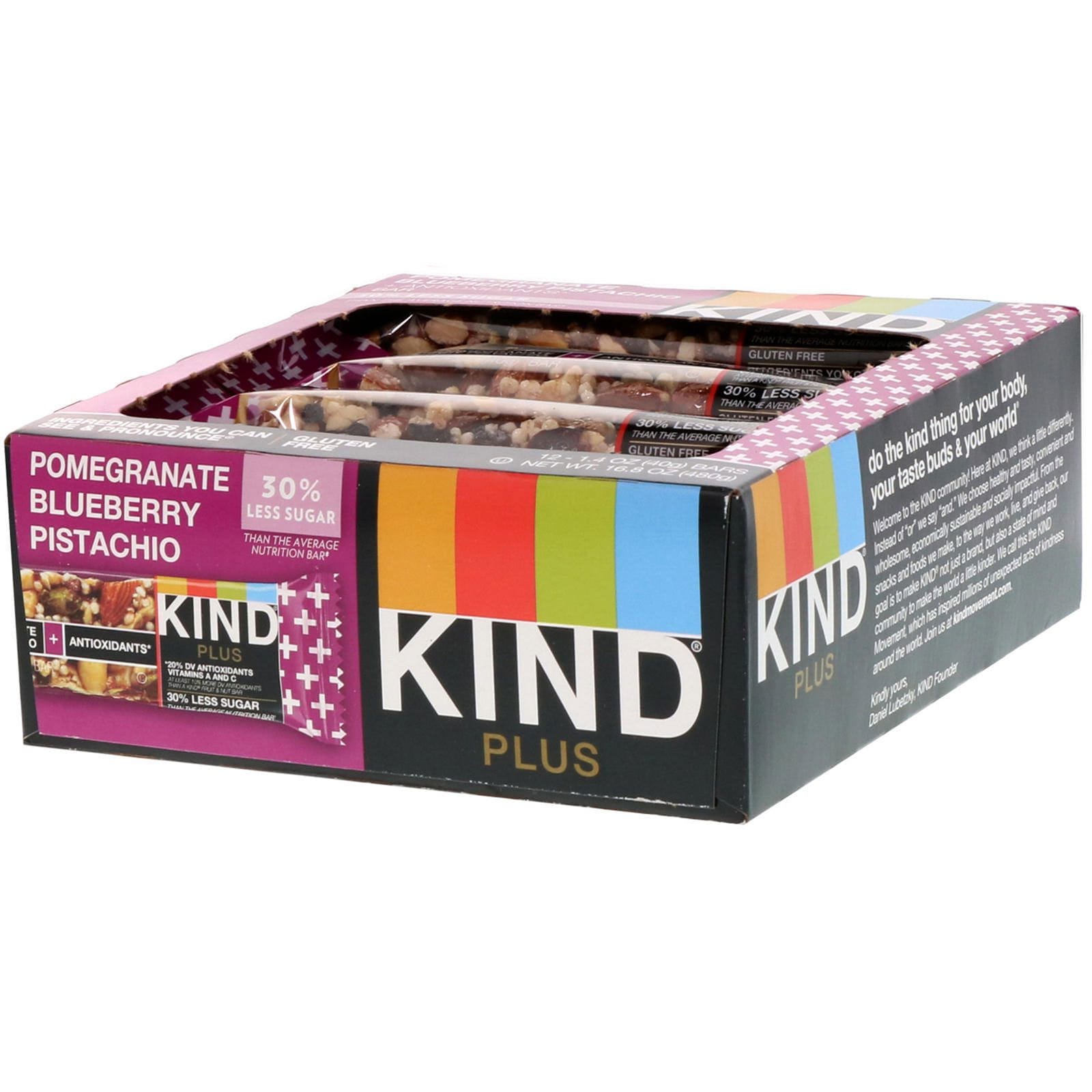 KIND Bars, Barras Plus, granada arándano pistacho + antioxidantes, 12 barras, 1,4 oz (40 g) cada una