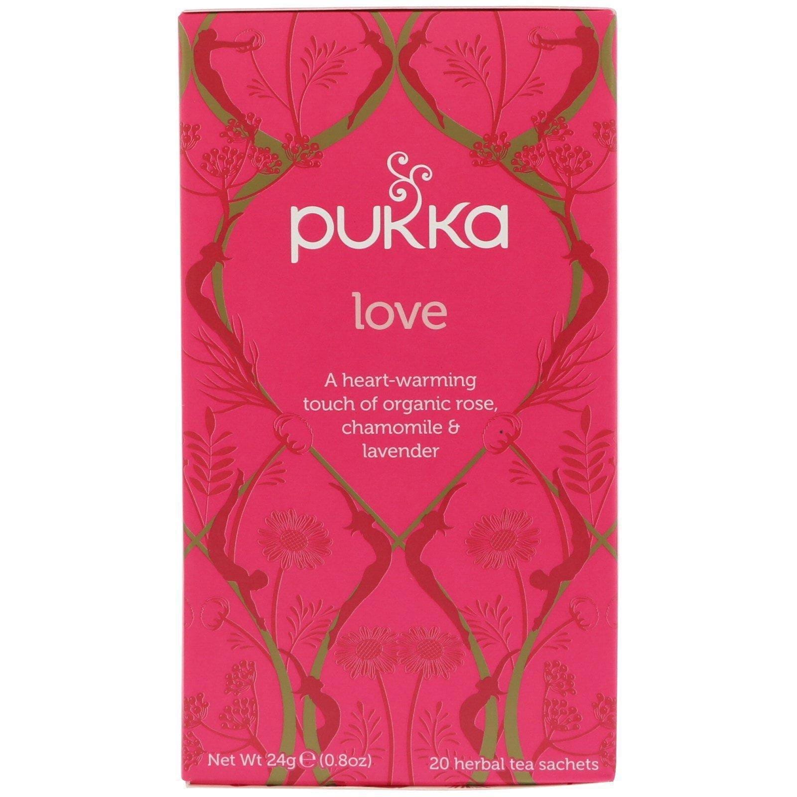 Pukka Herbs, Love, Rosa orgánica, té con manzanilla & lavanda, sin cafeína, 20 sachets, 0,8 oz (24 g)
