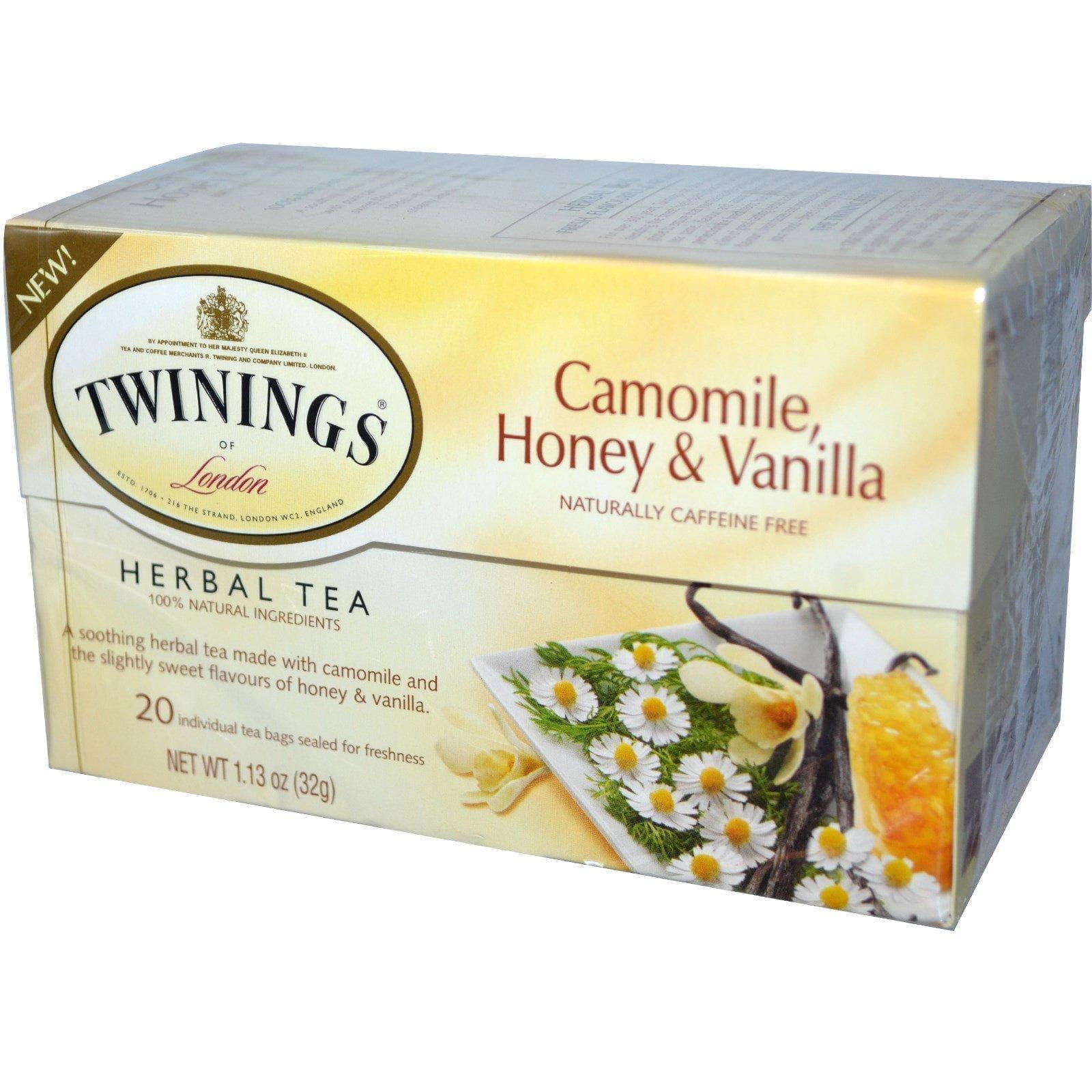 Twinings, Té de hierbas, manzanilla, miel & vainilla, naturalmente libre de cafeína, 20 saquitos individuales, 1.13 oz (32 g)