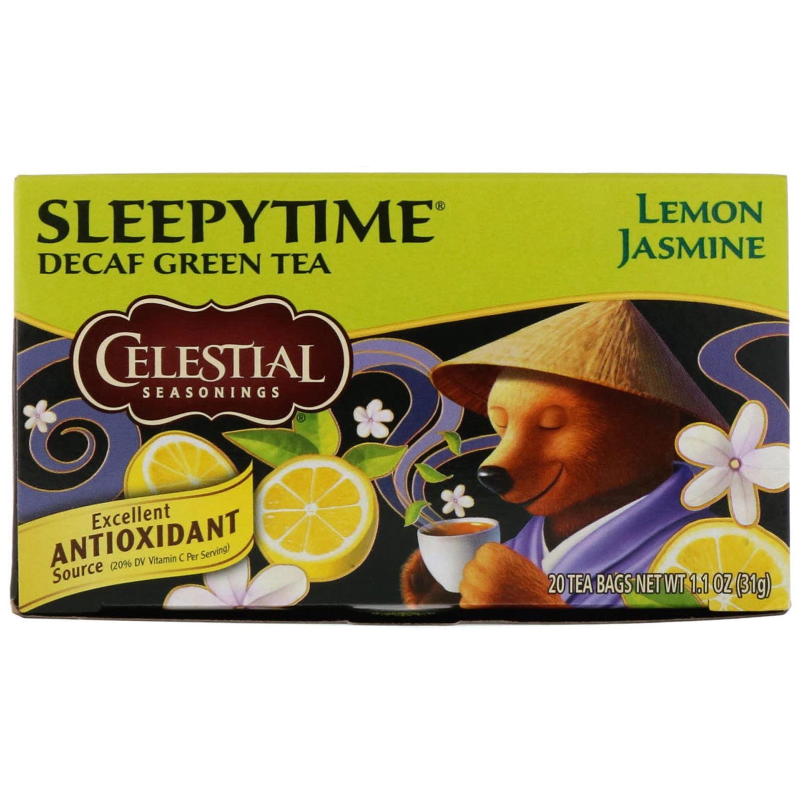 Celestial Seasonings, Sleepytime jasmín y limón verde, Descafeinado, 20 bolsitas de té, 1.1 oz (31 g)