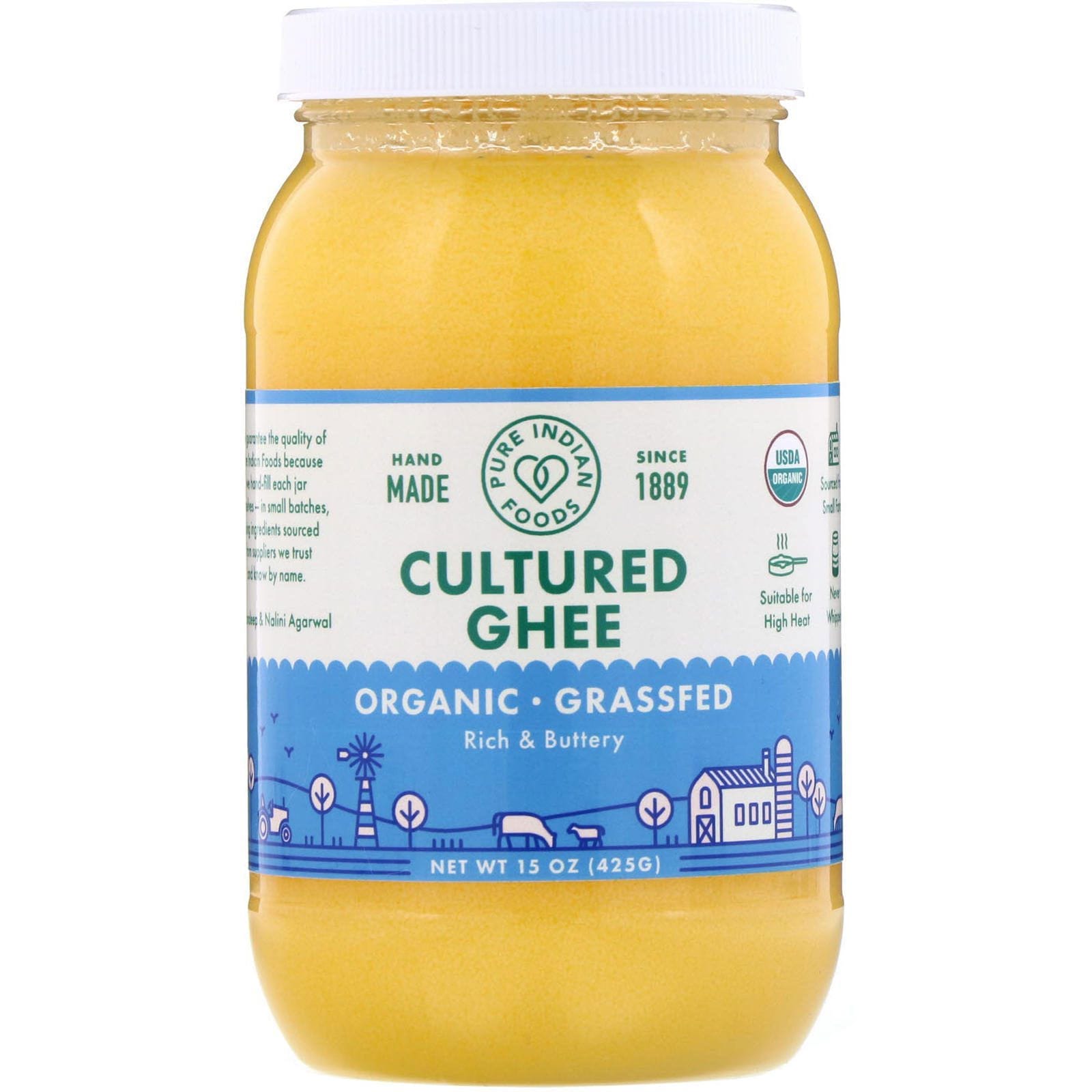 Pure Indian Foods, Cultured Ghee, alimentado con hierbas y orgánico, 15 onzas (425g)