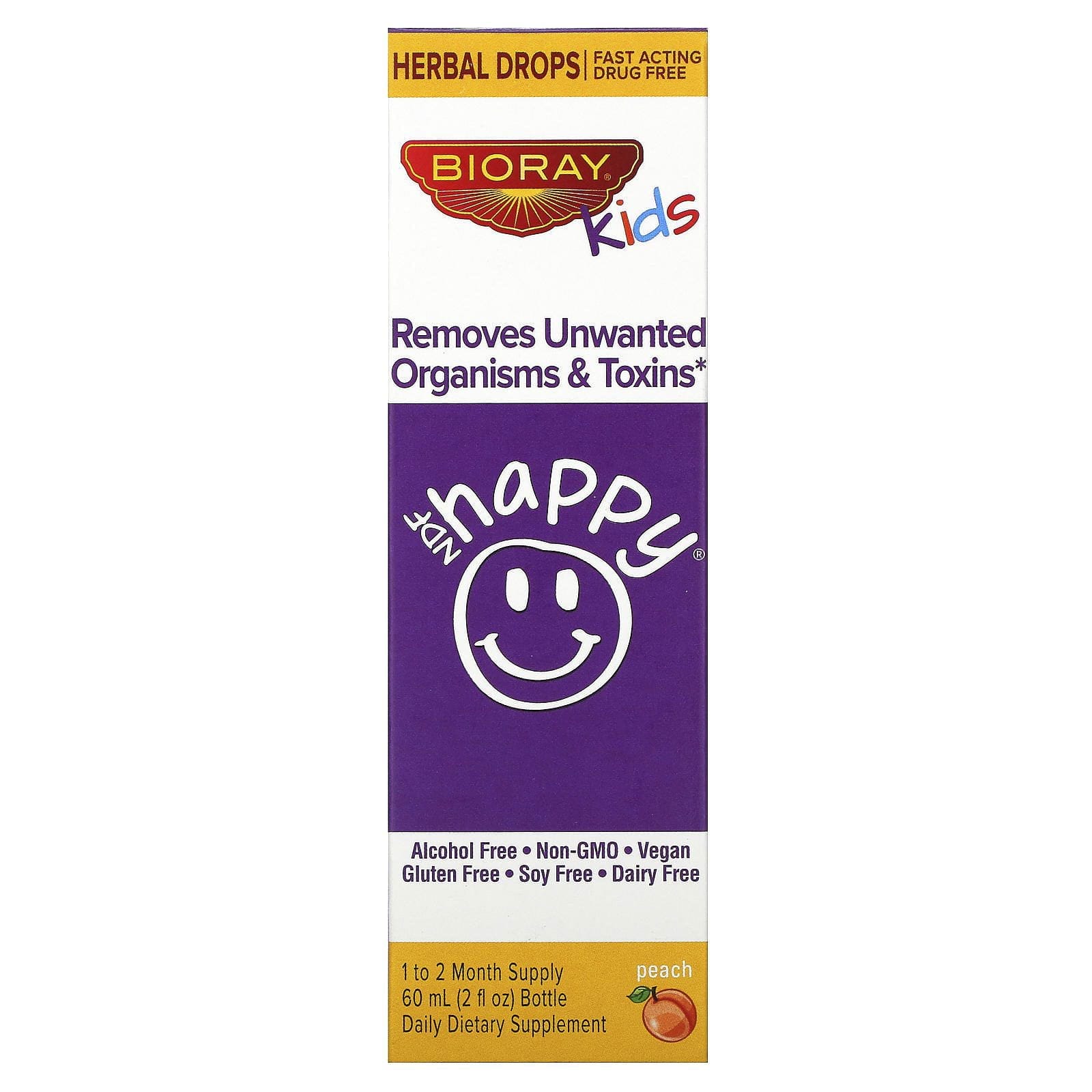 Bioray, NDF Happy, Elimina organismos no deseados y toxinas, Niños, Sabor a melocotón, 60 ml (2 oz. líq.)
