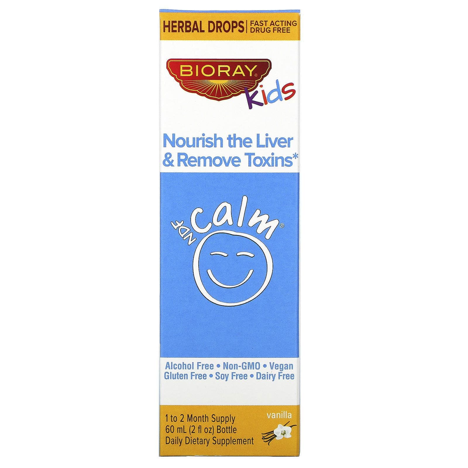 Bioray, NDF calmante, nutre el hígado y elimina las toxinas, para niños, sabor a vainilla, 2 fl oz (60 ml)