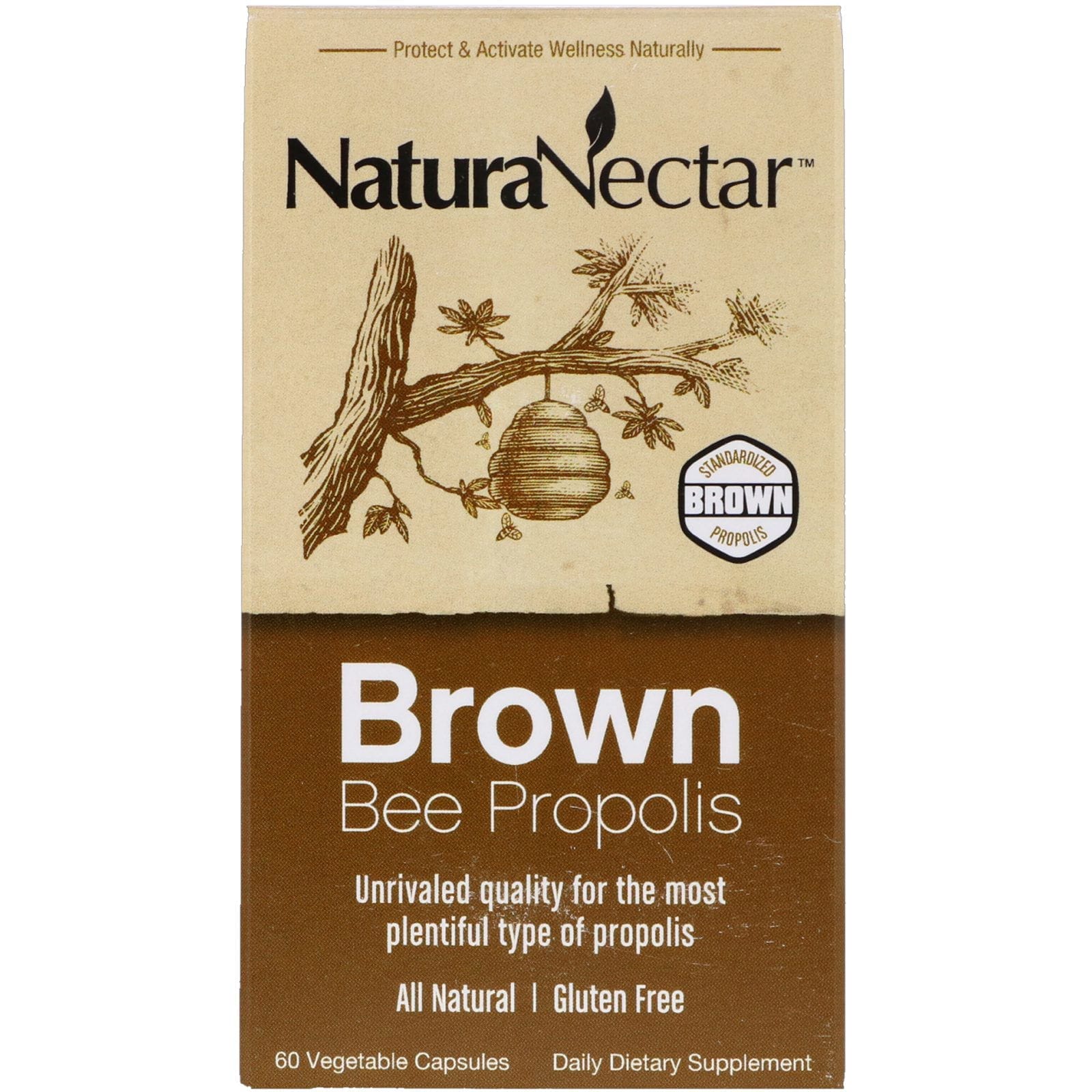 NaturaNectar, Propóleo de abeja marrón, 60 cápsulas vegetales