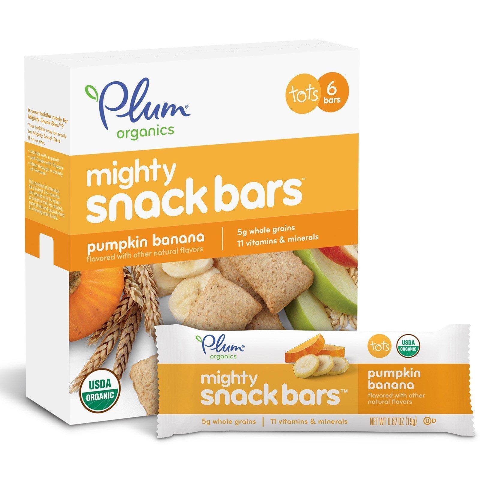 Plum Organics, Para niños, poderoso, barras para la merienda, calabaza, banana, 6 barras, 0.67 oz. (19 gr.) cada una