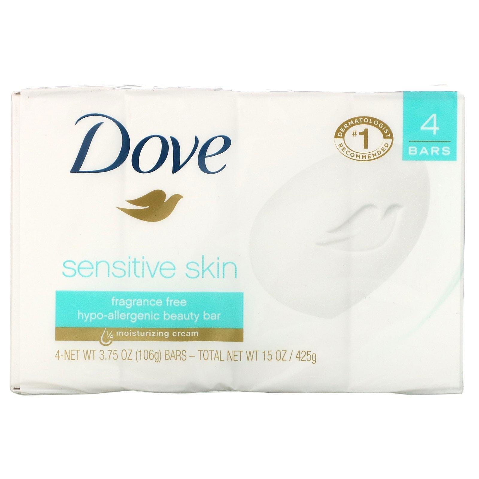 Dove, Barra embellecedora para piel sensible, Sin fragancia, 4 barras, 106 g (3,75 oz) cada una