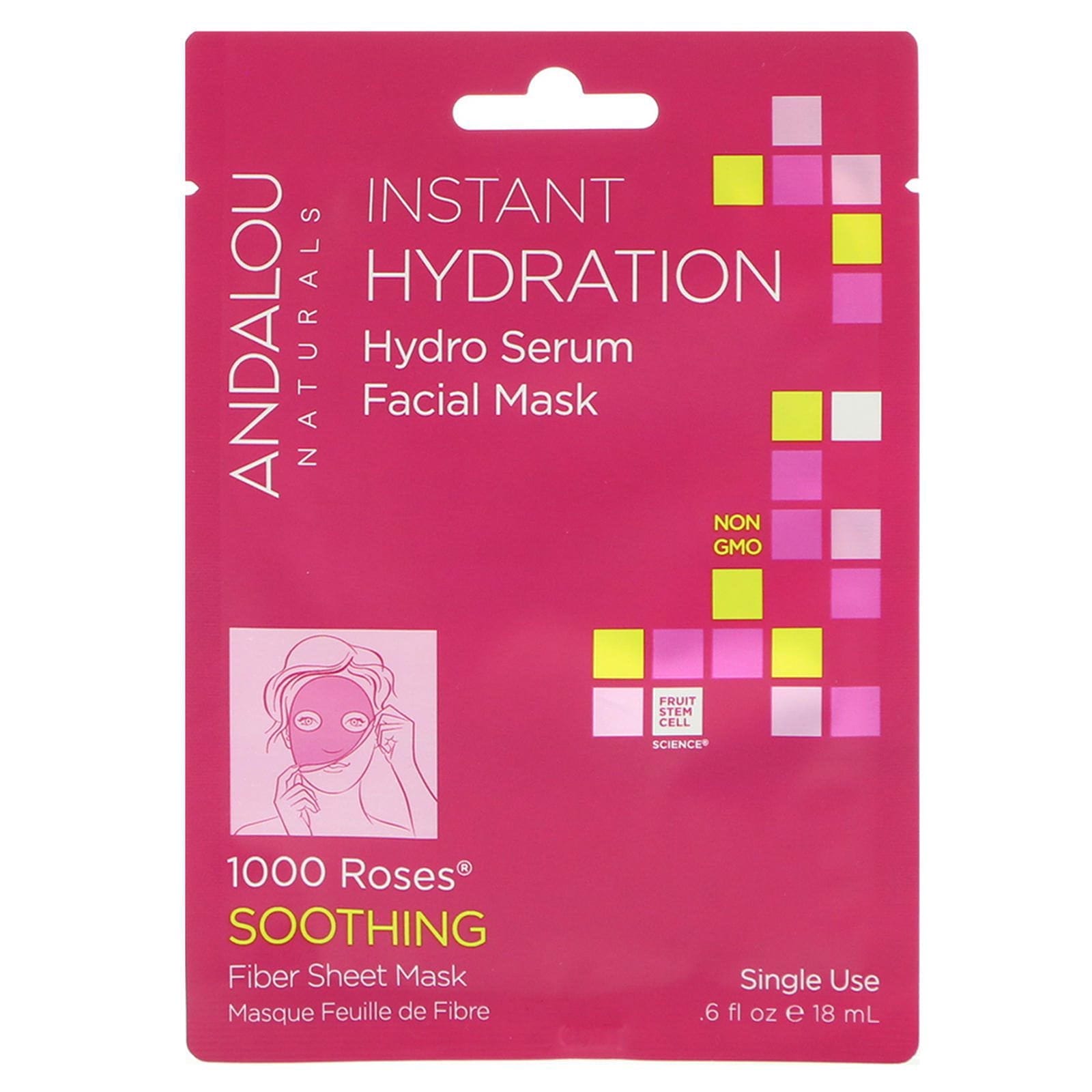 Andalou Naturals, Hidratación instantánea, máscara facial con suero hidratante, 1 lámina descartable de fibra de 6 ml