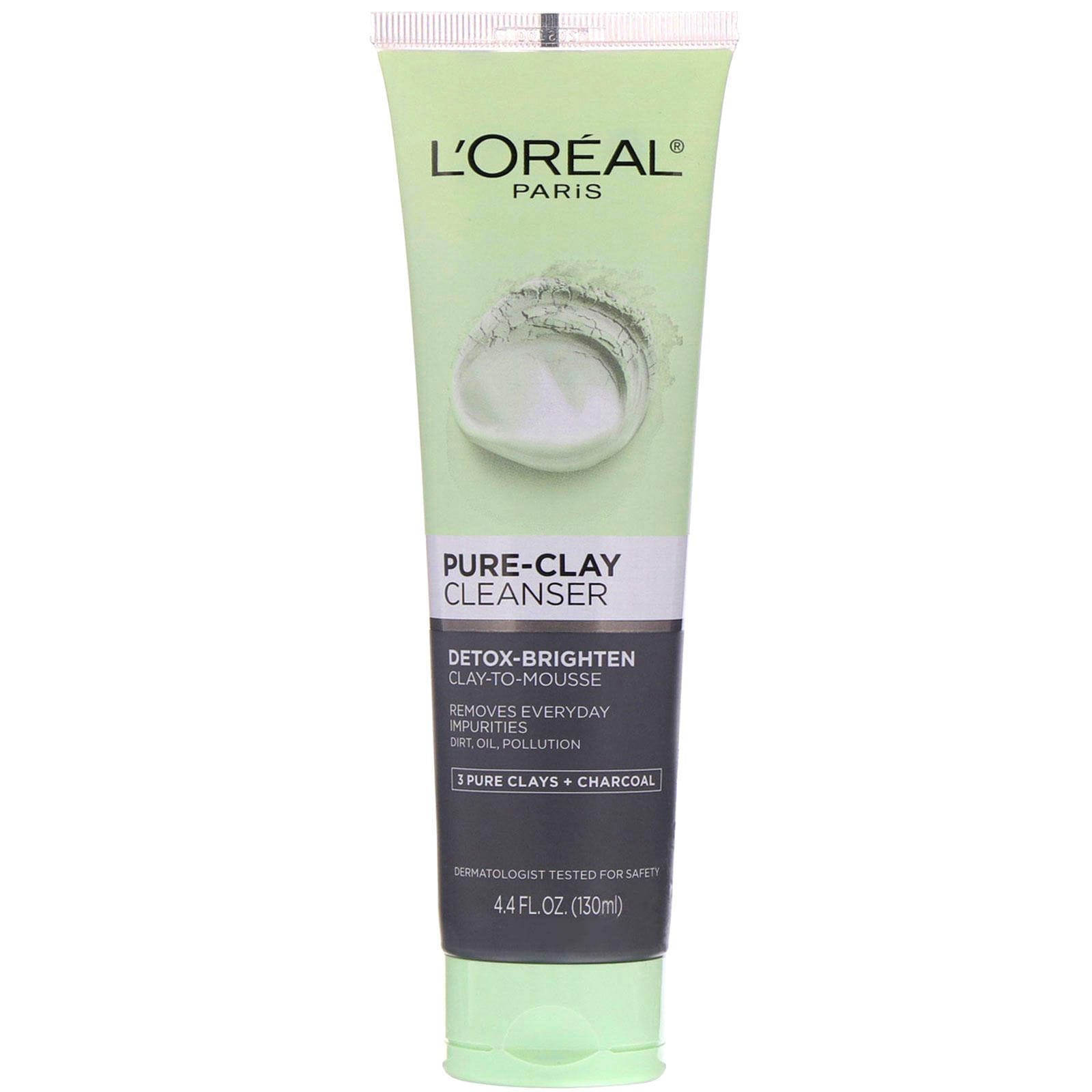 L'Oreal, Desmaquillante con arcilla pura, Desintoxica e ilumina, 3 arcillas puras y carbón vegetal, 130 ml (4,4 oz. líq.)