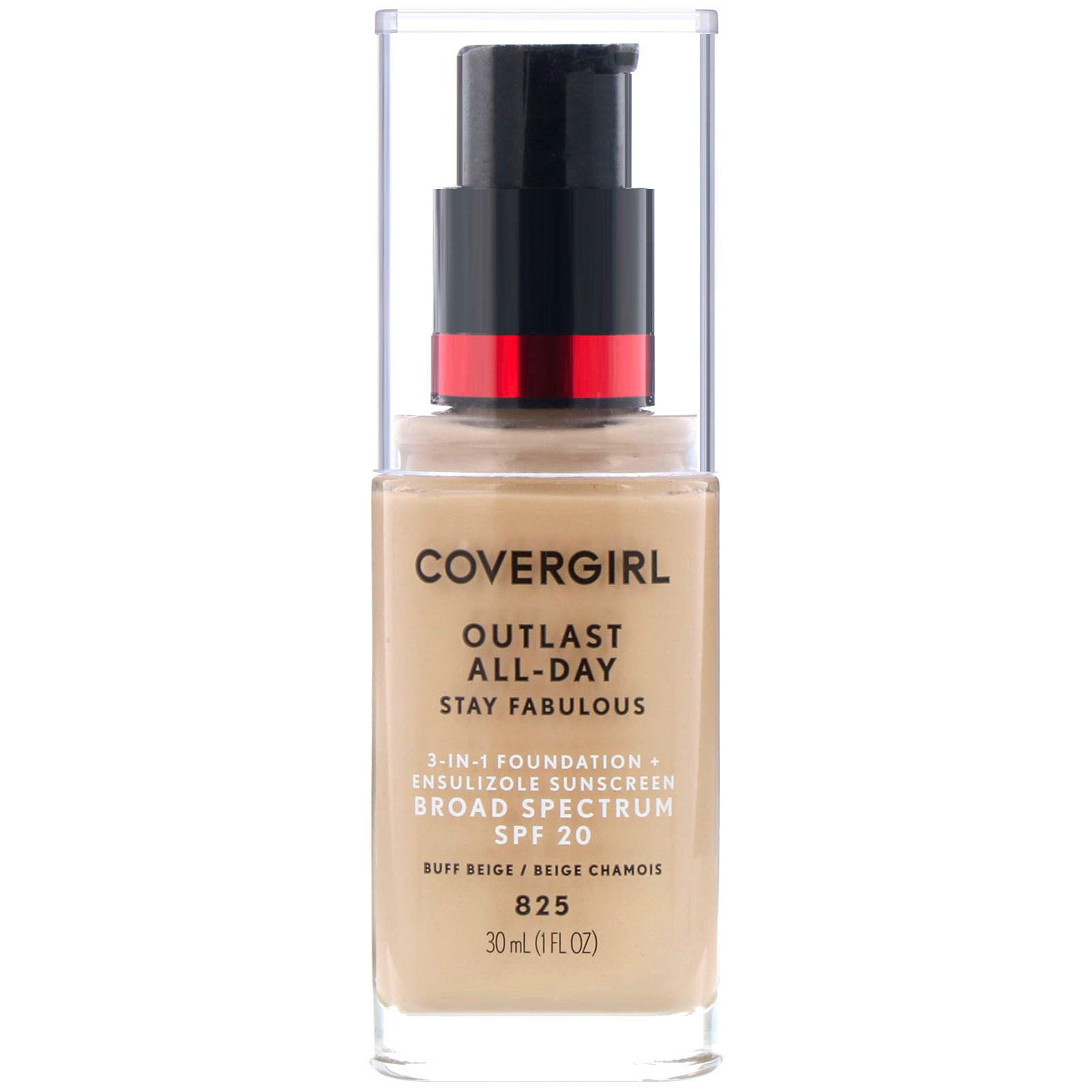 Covergirl, Outlast All-Day, Stay Fabulous, Base 3 en 1, 825 Beige gamuzado, 30 ml (1 oz. líq.)