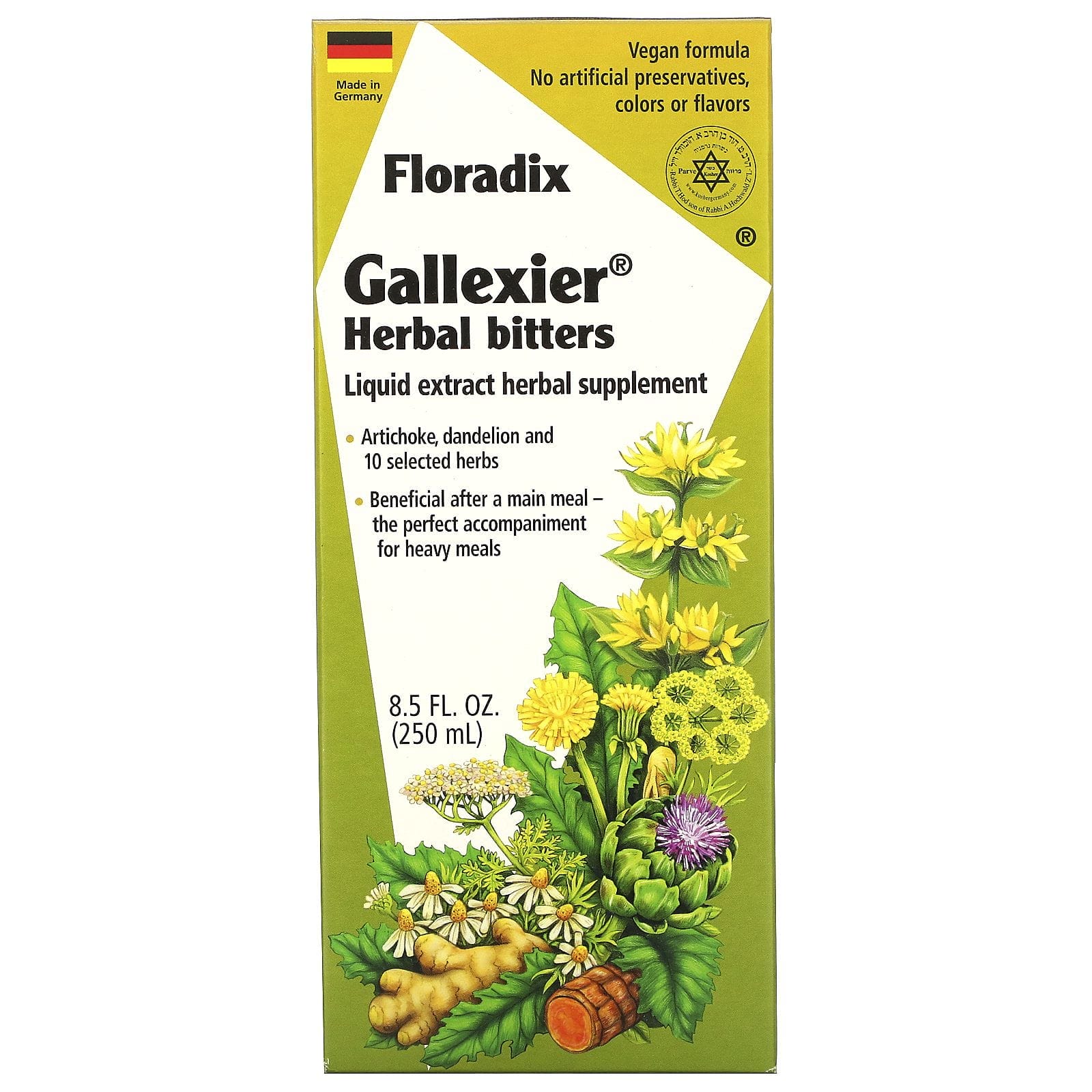 Flora, Floradix, Suplemento herbario amargo Gallexier, 250 ml (8,5 oz. líq.)
