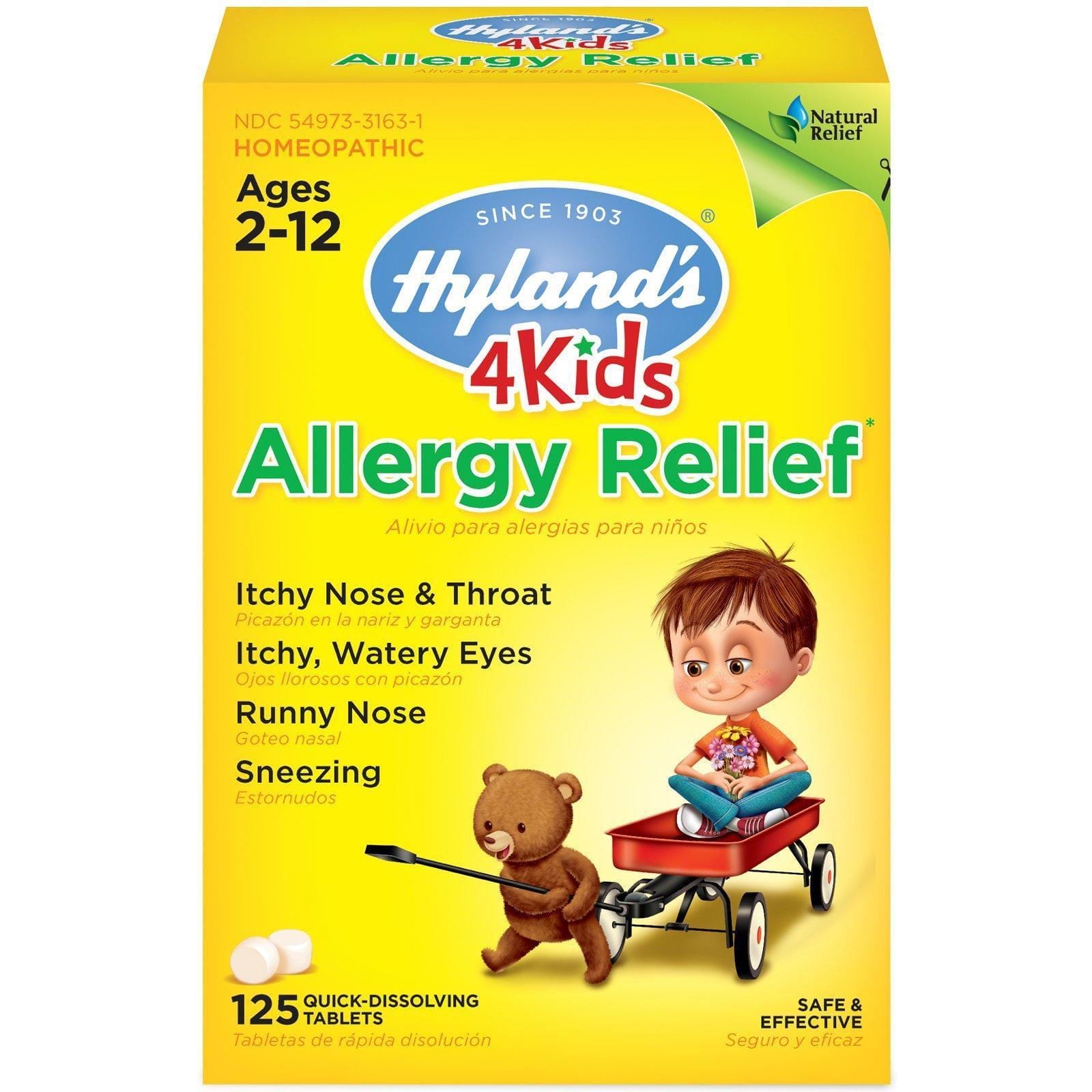 Hyland's, 4 Kids, Alivio para Alergias, De 2 a 12 años, 125 tabletas de disolución rápida