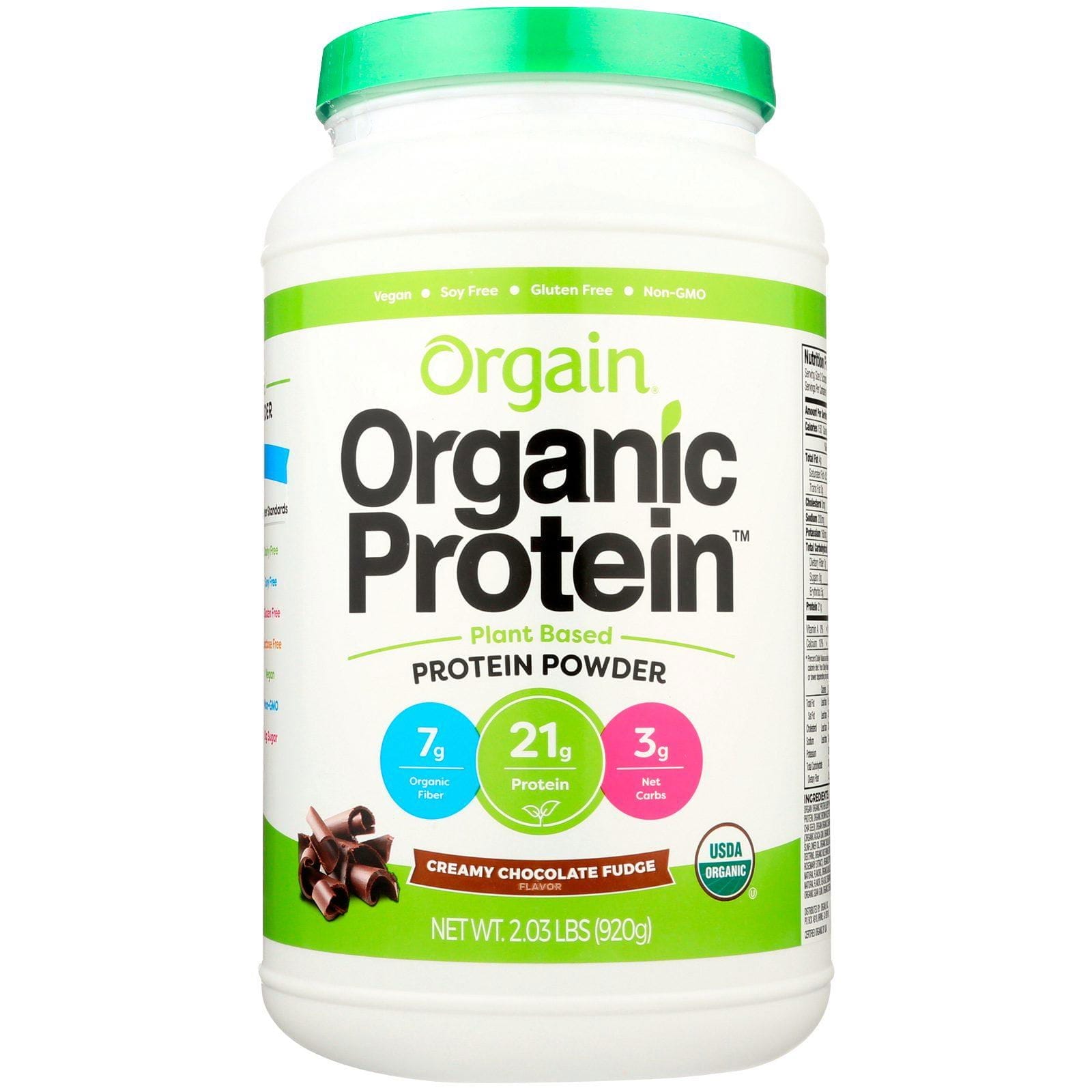 Orgain, Polvo orgánico de proteína, a base de plantas, crema de chocolate cremosa, 2.03 lbs (920 g)