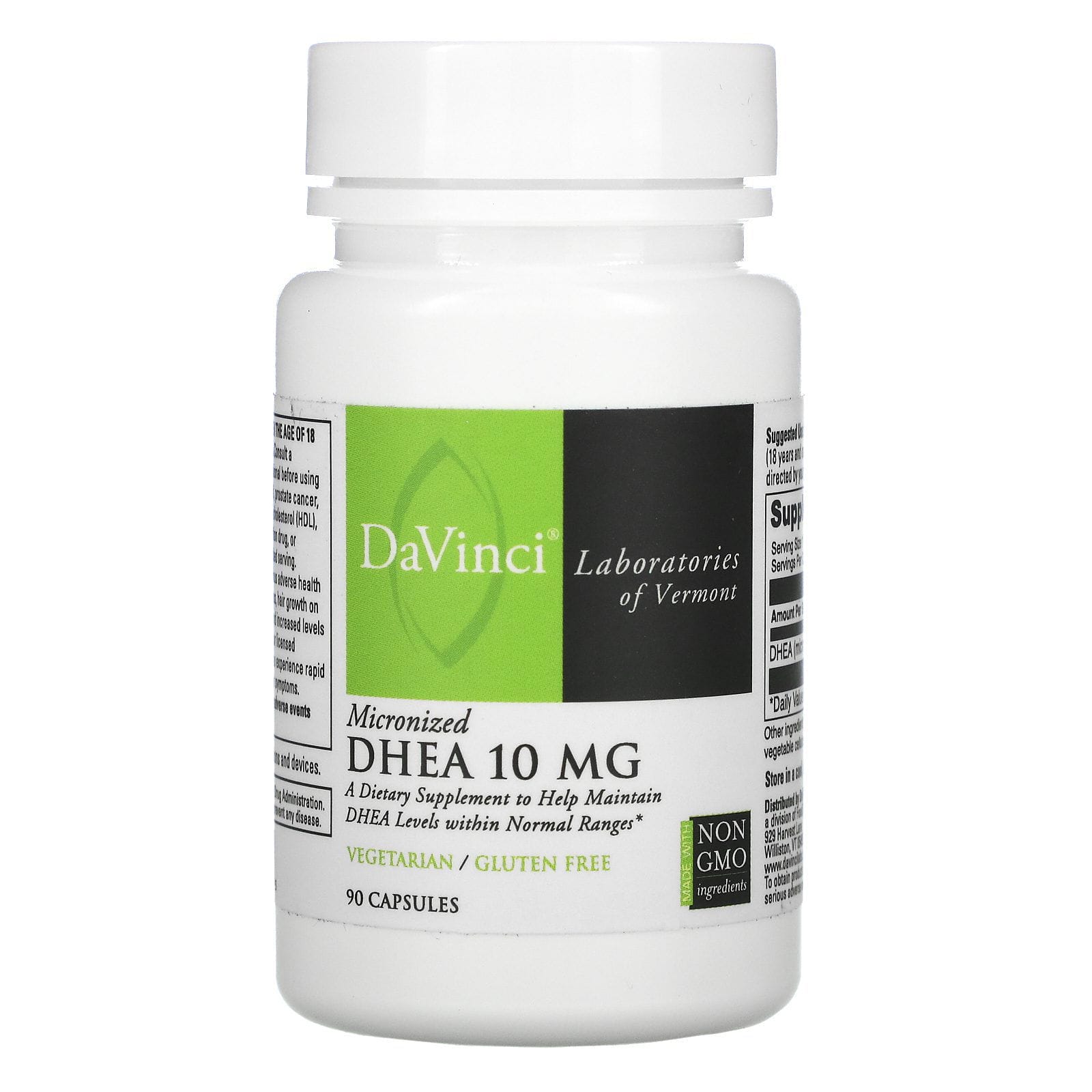 DaVinci Laboratories of Vermont, DHEA micronizado, 10 mg, 90 Cápsulas