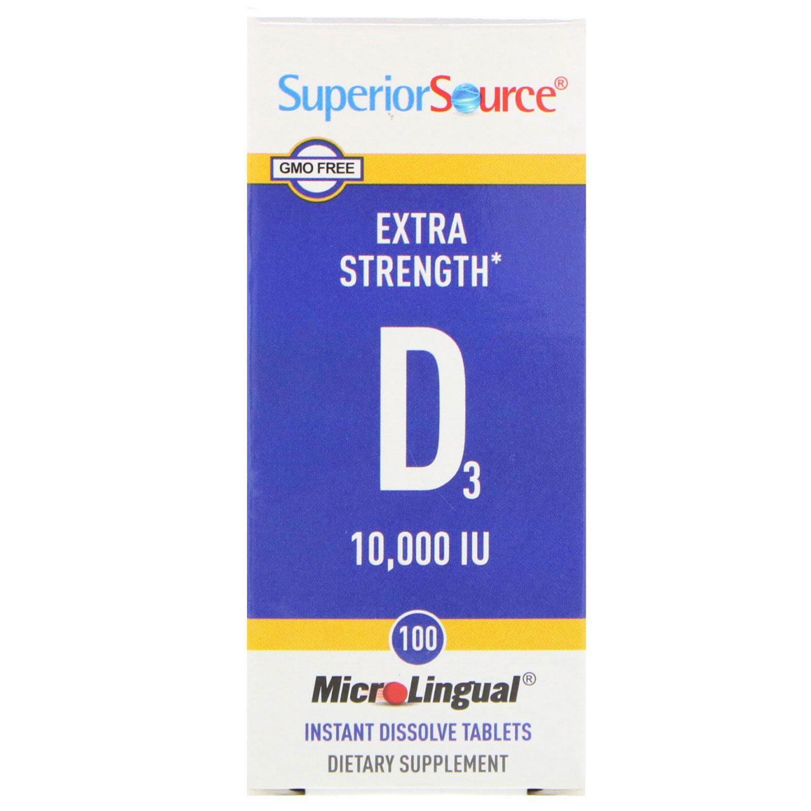 Superior Source, D3, Extra Fuerza, MicroLingual, 10,000 IU, 100 Tabletas