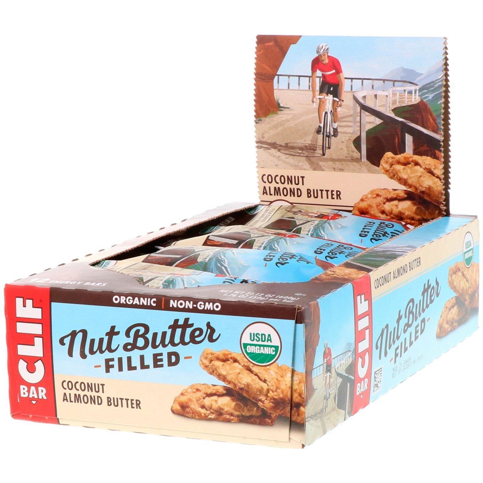 Clif Bar, Orgánica, barra de energía rellena de mantequilla de nuez, mantequilla de almendras con coco, 12 barras de energía, 1,76 oz (50 g) cada una