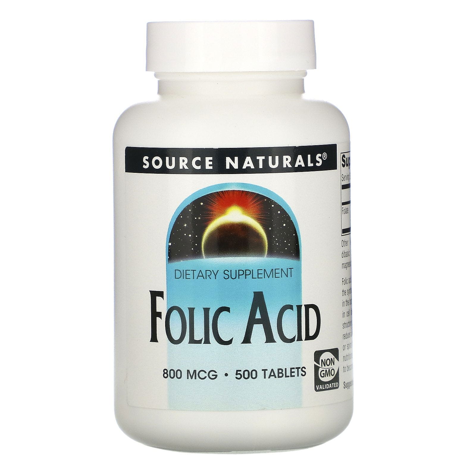 Source Naturals, Ácido Fólico, 800 mcg, 500 Tabletas