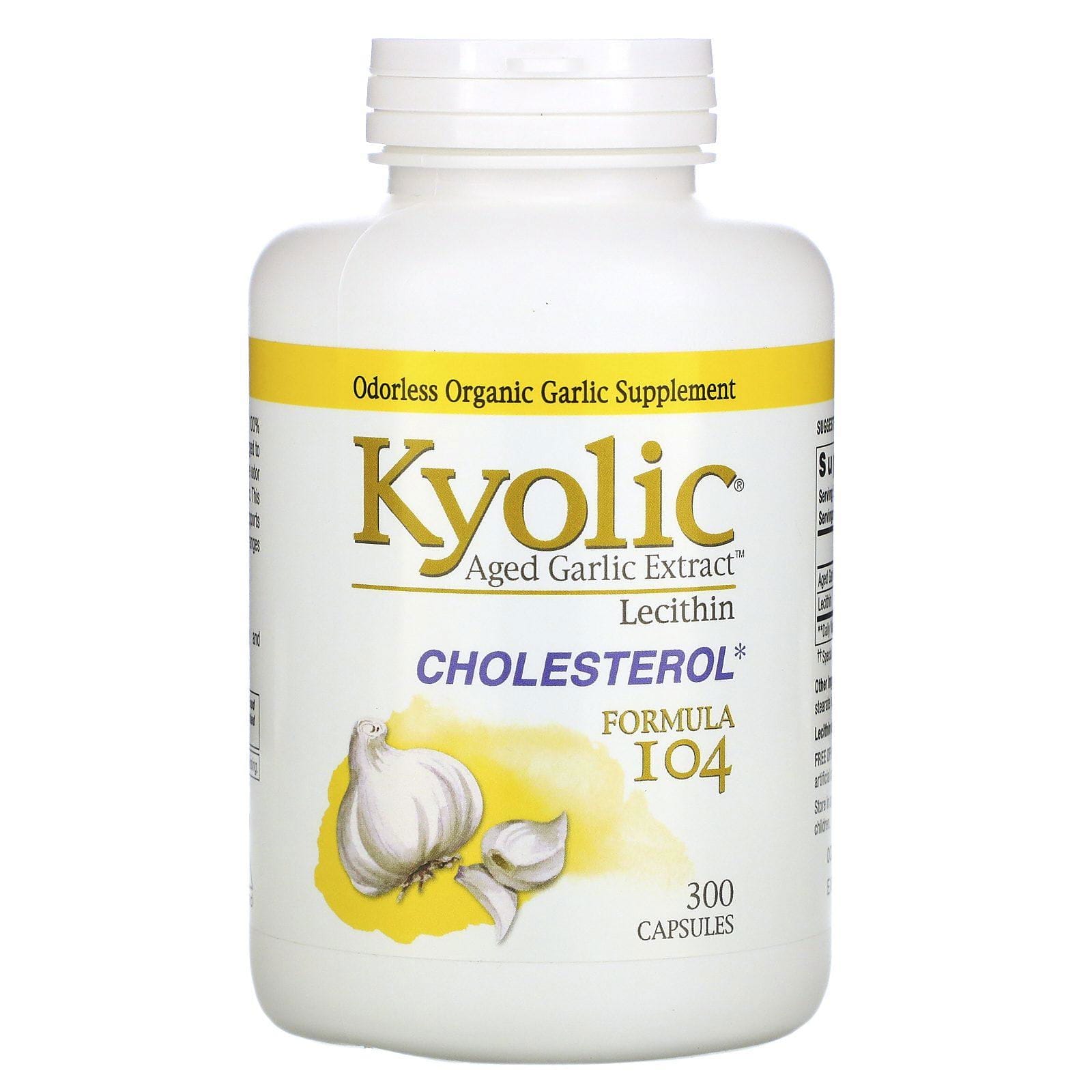 Kyolic, Extracto de Ajo Añejo con Lecitina, Fórmula 104 para el Colesterol, 300 Cápsulas