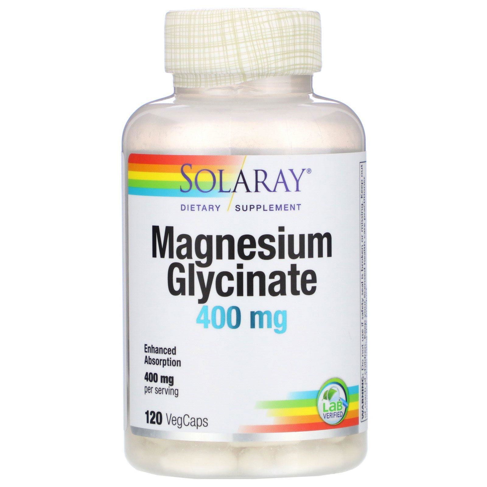 Solaray, Glicinato de magnesio, 400 mg, 120 cápsulas vegetales