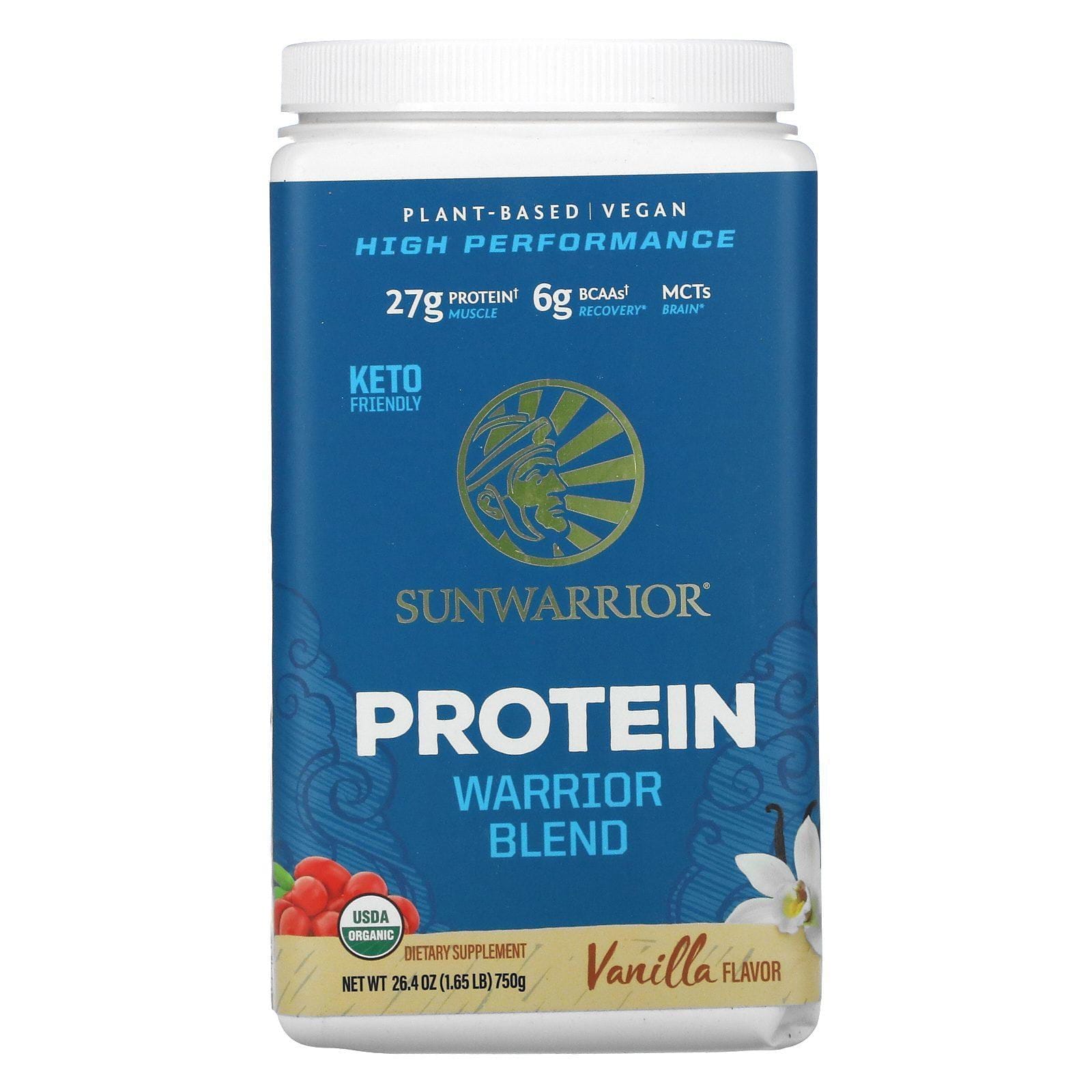 Sunwarrior, Mezcla proteica para guerreros, Orgánica y de origen vegetal, Vainilla, 750 g (1,65 lb)
