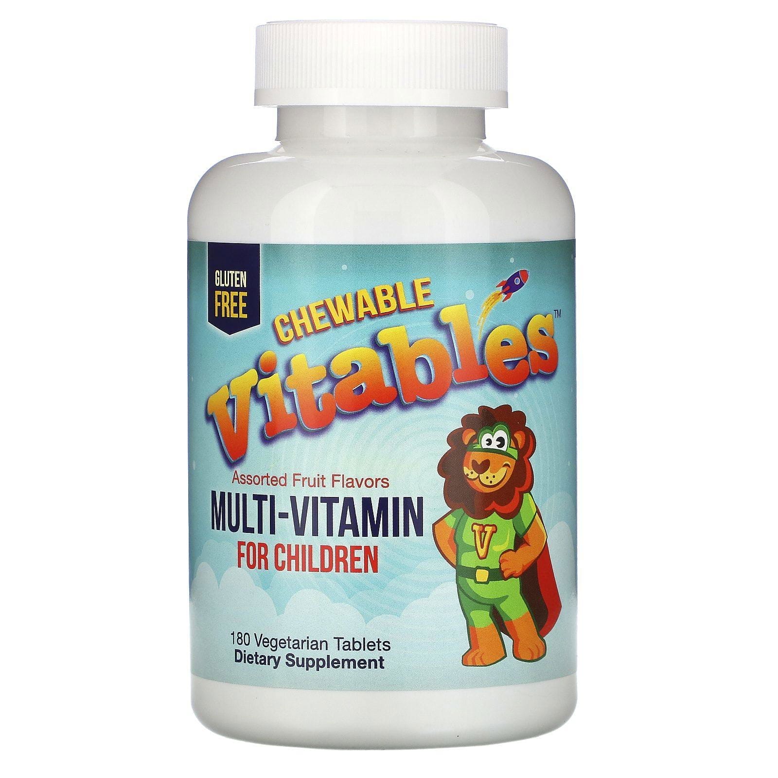Vitables, Suplemento multivitamínico para niños, Sabores frutales surtidos, 180 comprimidos vegetales