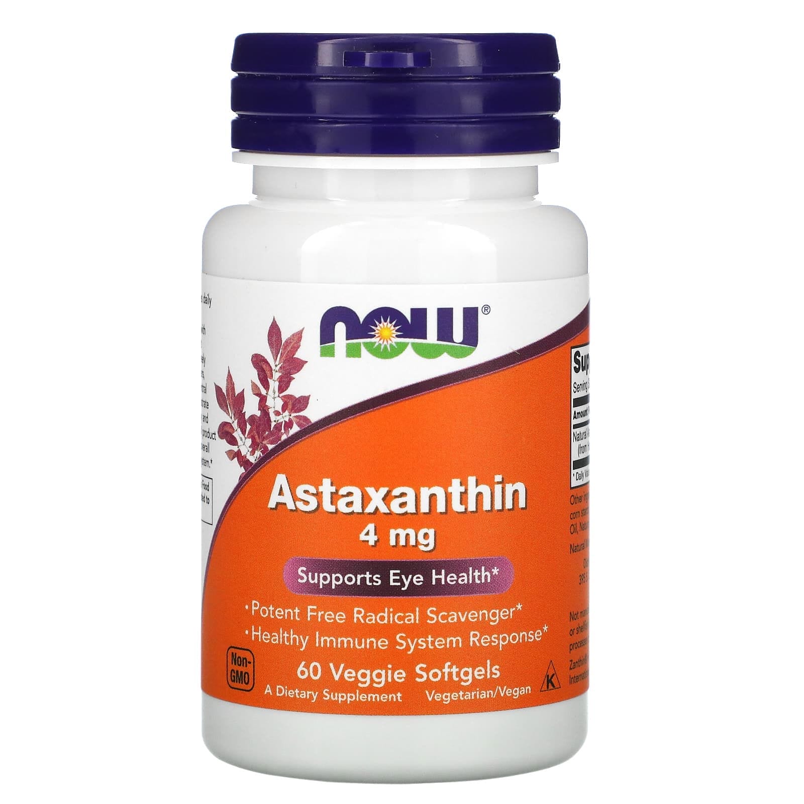 NOW Foods, Astaxantina, 4 mg, 60 cápsulas blandas vegetales