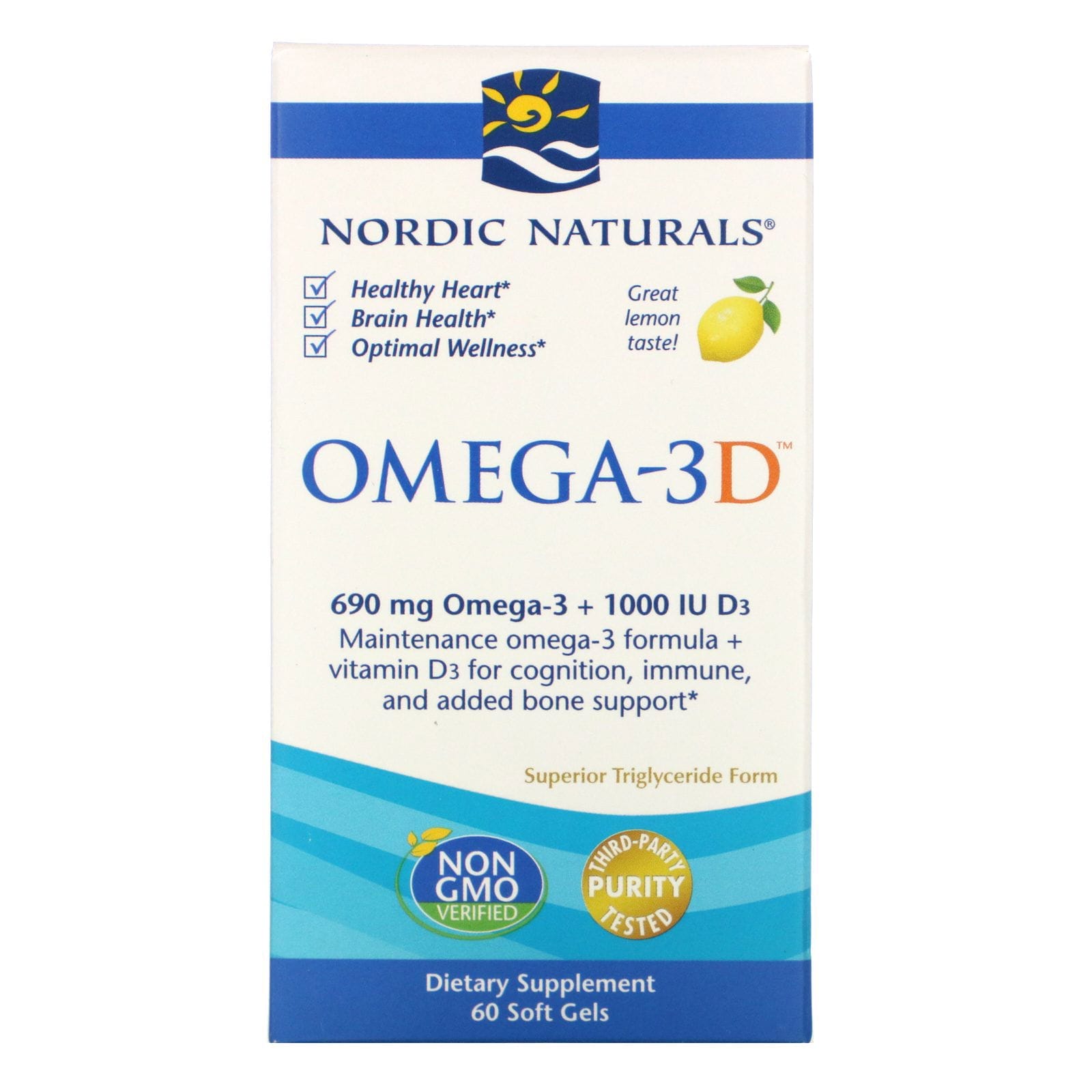 Nordic Naturals, Omega-3D, Limón, 1000 mg, 60 Cápsulas Blandas