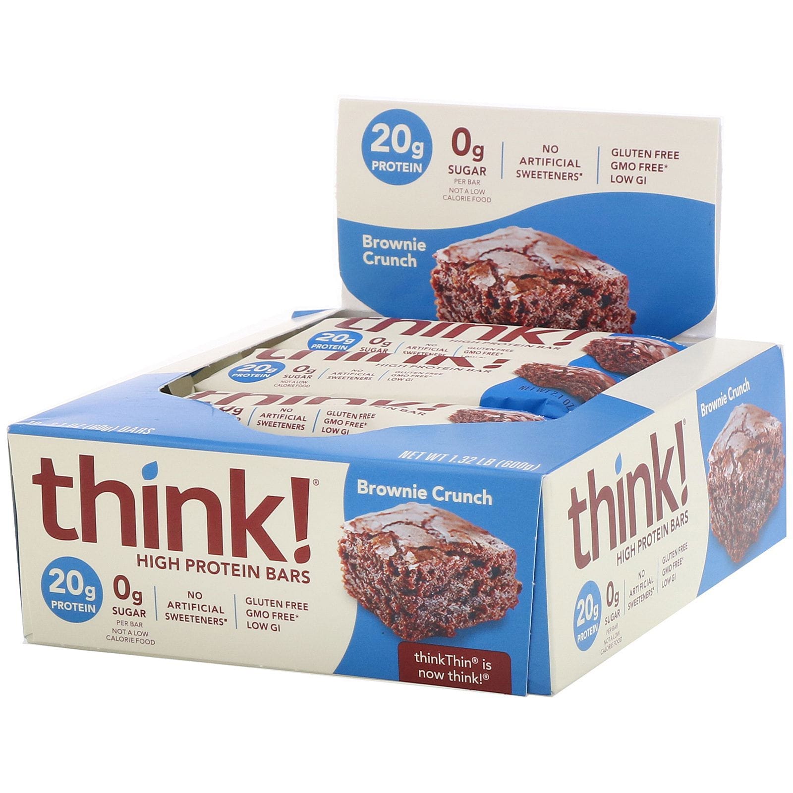 Think !, Barritas altas en proteína, Brownie crocante, 10 barritas, 60 g (2,1 oz) cada una