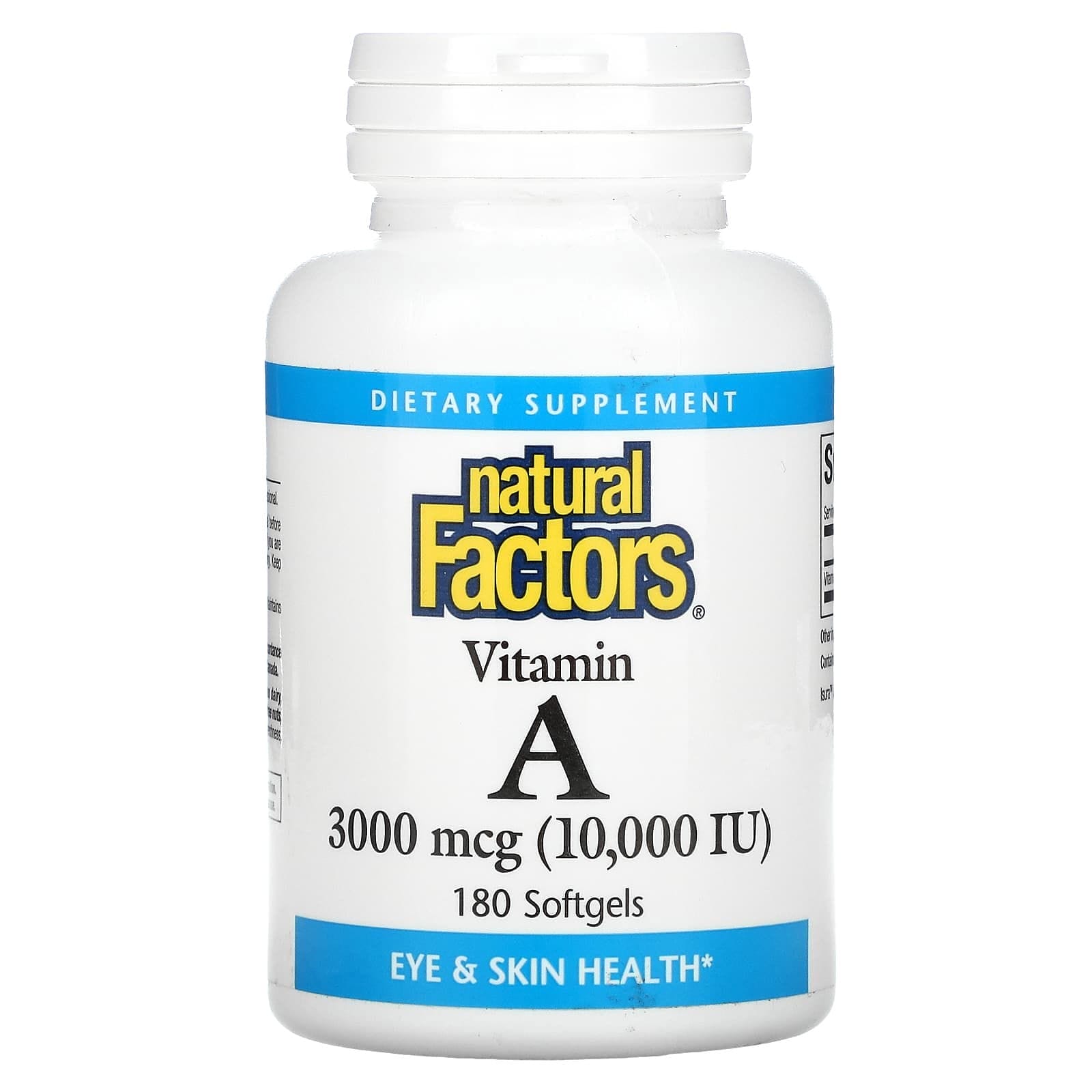 Natural Factors, Vitamina A, 3000 mcg (10.000 UI), 180 cápsulas blandas
