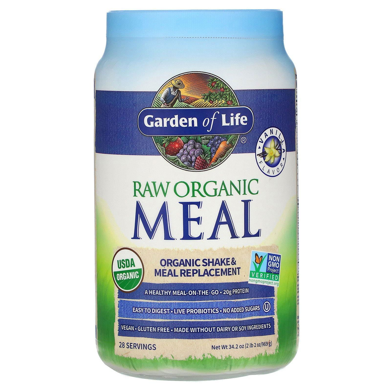 Garden of Life, Alimento orgánico crudo de RAW, Batido y reemplazo de las comidas, Vainilla, 969 g (2 lb 2 oz)
