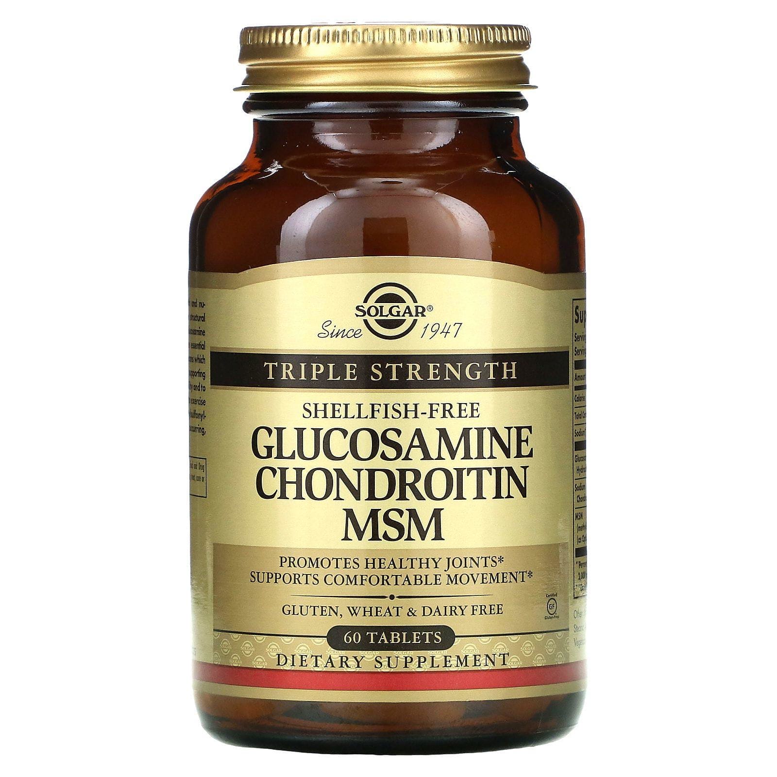 Solgar, Glucosamina, condroitina y MSM, triple fuerza, 60 tabletas