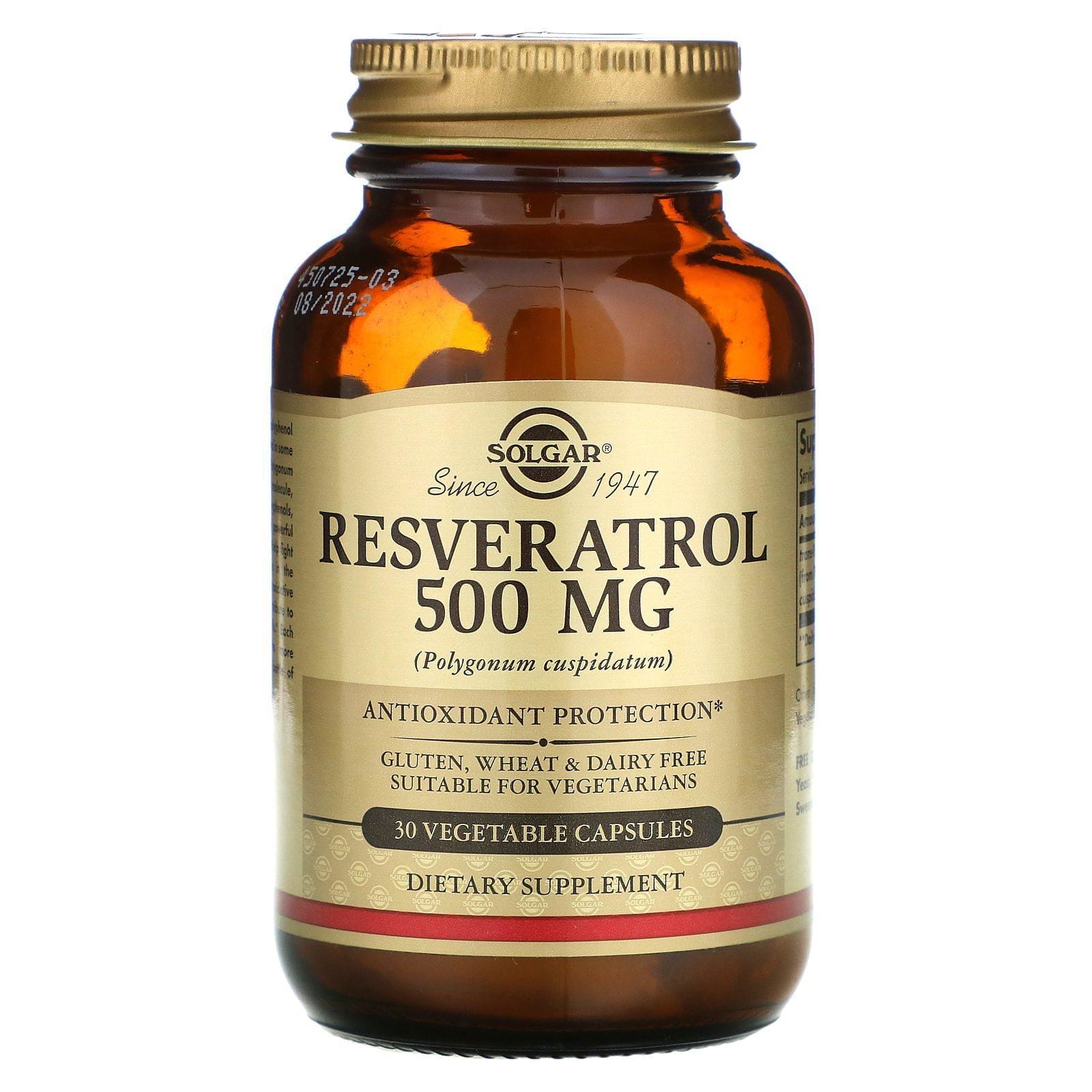 Solgar, Resveratrol, 500 mg, 30 cápsulas vegetales