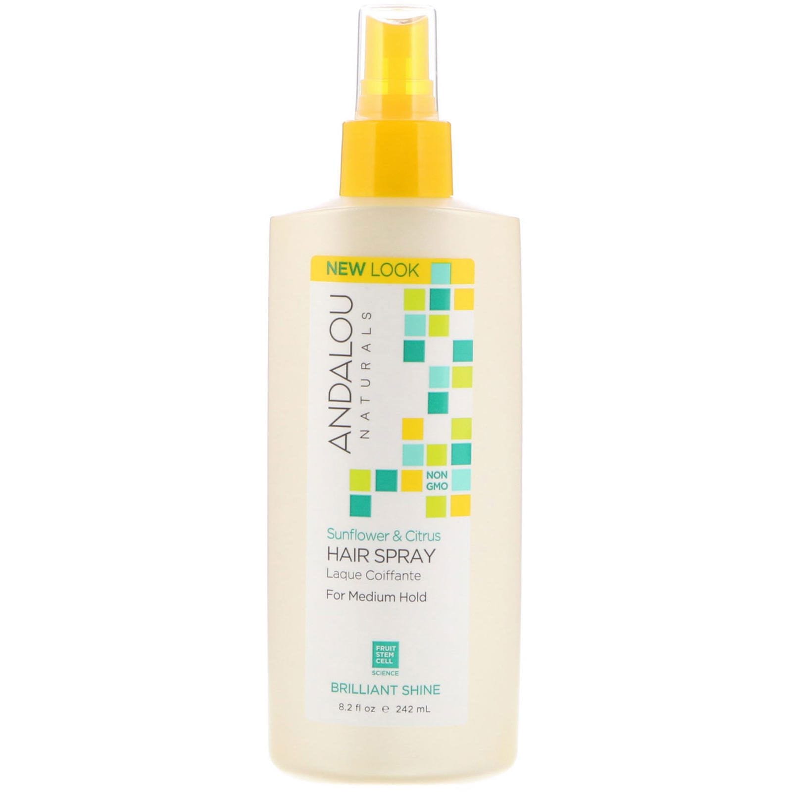 Andalou Naturals, Aerosol para el cabello, brillo radiante, girasol y cítrico, fijación media, 8,2 fl oz (242 ml)