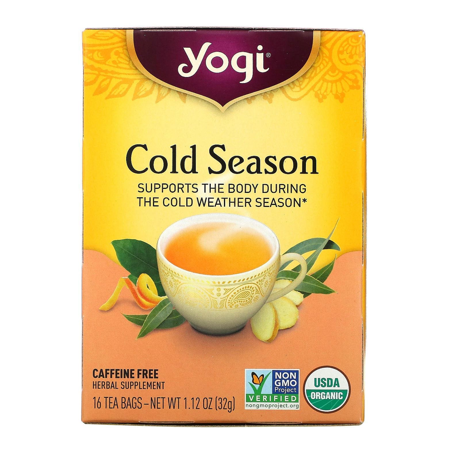 Yogi Tea, Organic, Estación Fría, Sin cafeína, 16 Saquitos de Té, 1.12 oz (32 g)