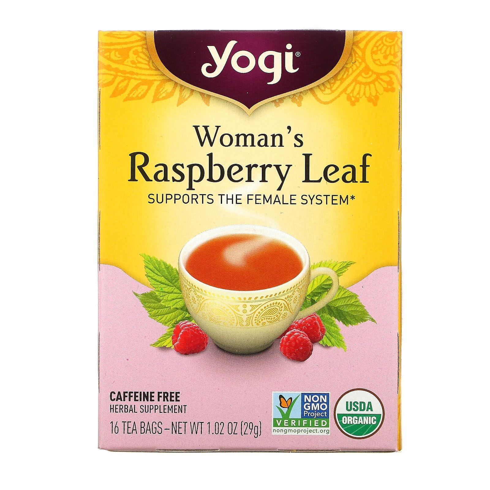 Yogi Tea, Hoja de Frambuesa para la Mujer, Sin Cafeína, 16 Bolsitas de Té, 1.02 oz (29 g)