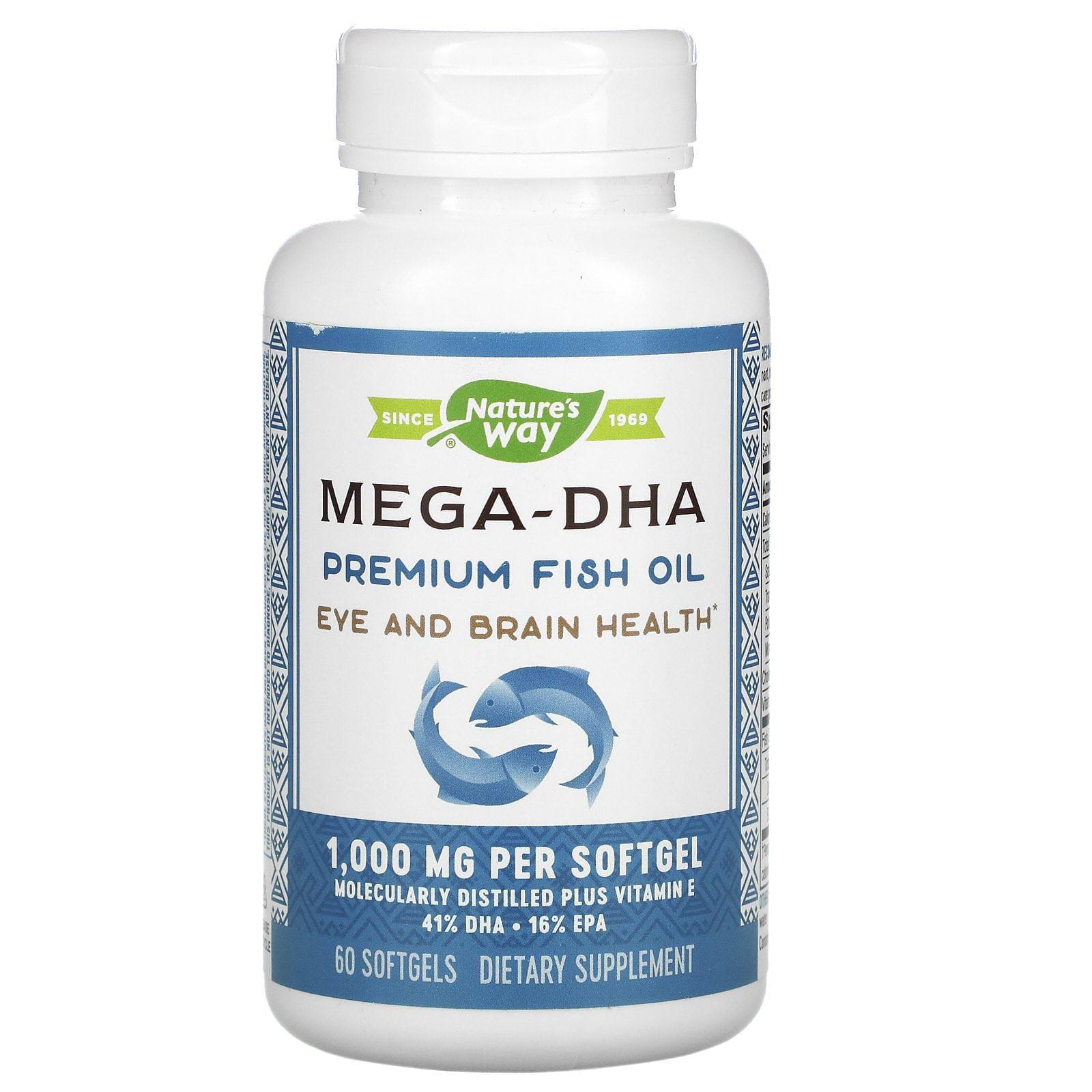 Nature's Way, Mega-DHA, Aceite de pescado prémium, 1000 mg, 60 cápsulas blandas