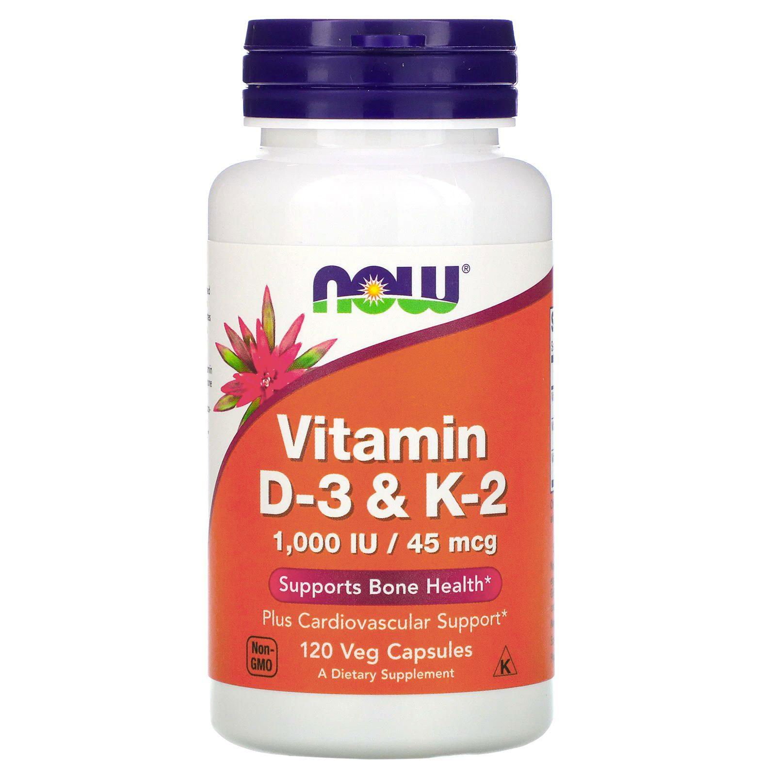 Now Foods, Vitaminas D3 y K2, 45 mcg (1000 UI), 120 cápsulas vegetales