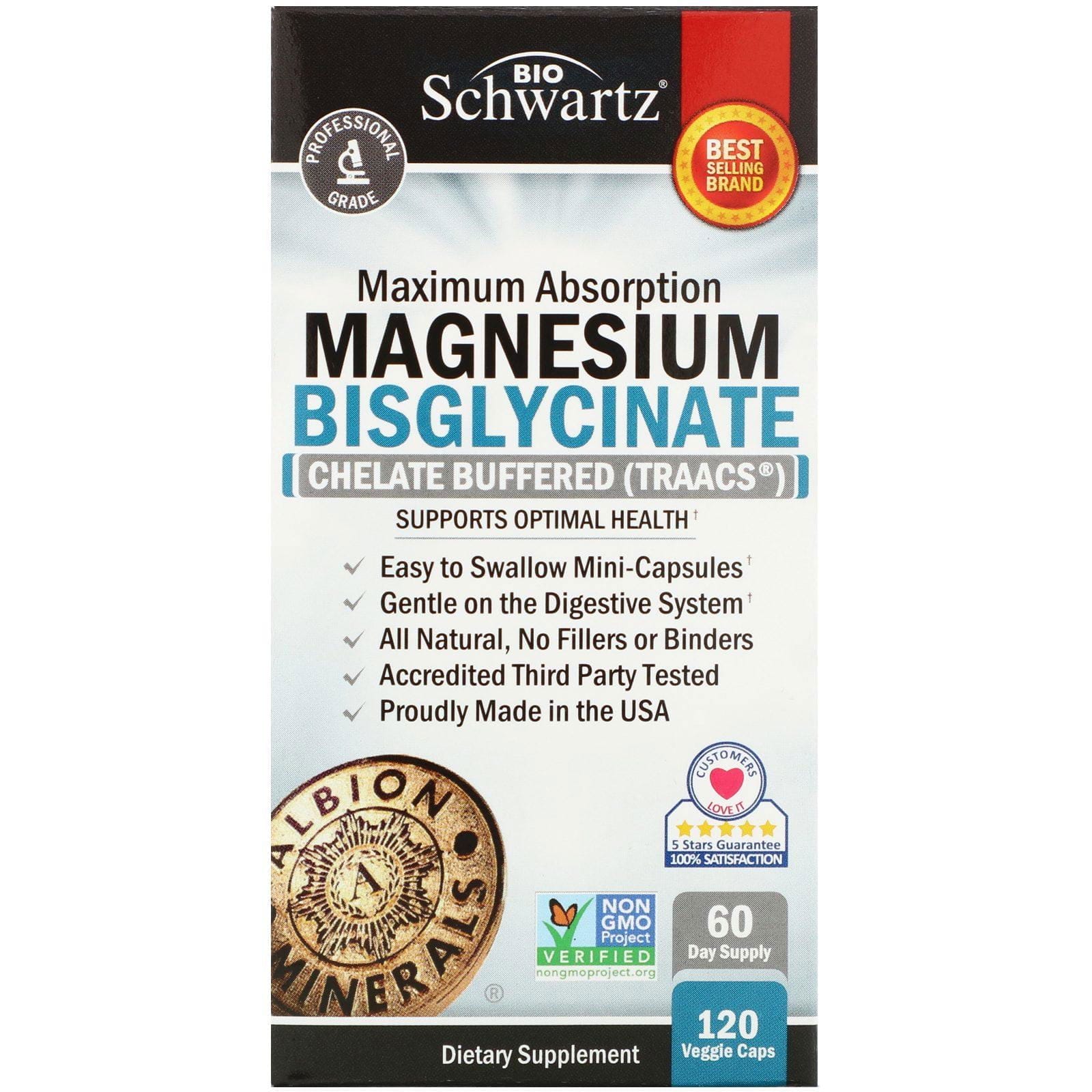 BioSchwartz, Bisglicinato de magnesio de máxima absorción, 120 cápsulas vegetales