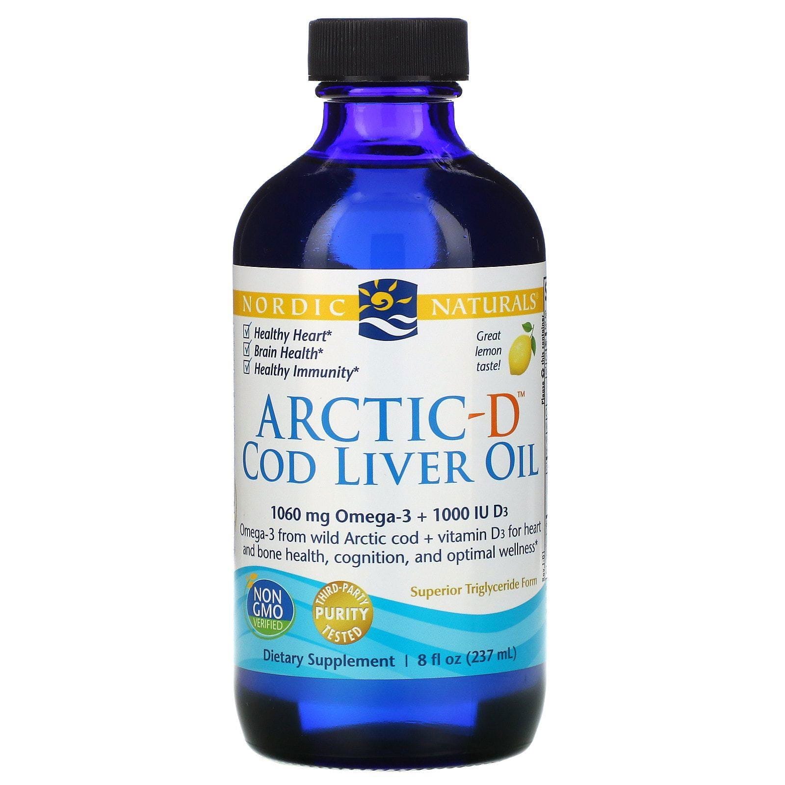 Nordic Naturals, Aceite de Hígado de Bacalao Artico-D, Limón, 8 fl oz (237 ml)