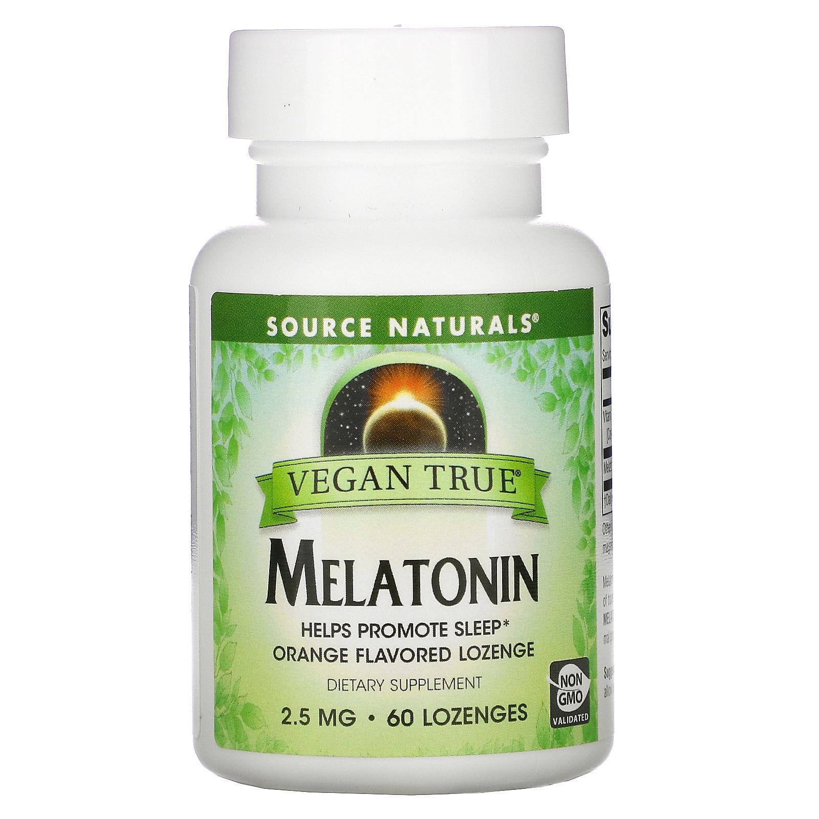 Source Naturals, Vegano de verdad, melatonina, naranja, 2.5 mg, 60 tabletas