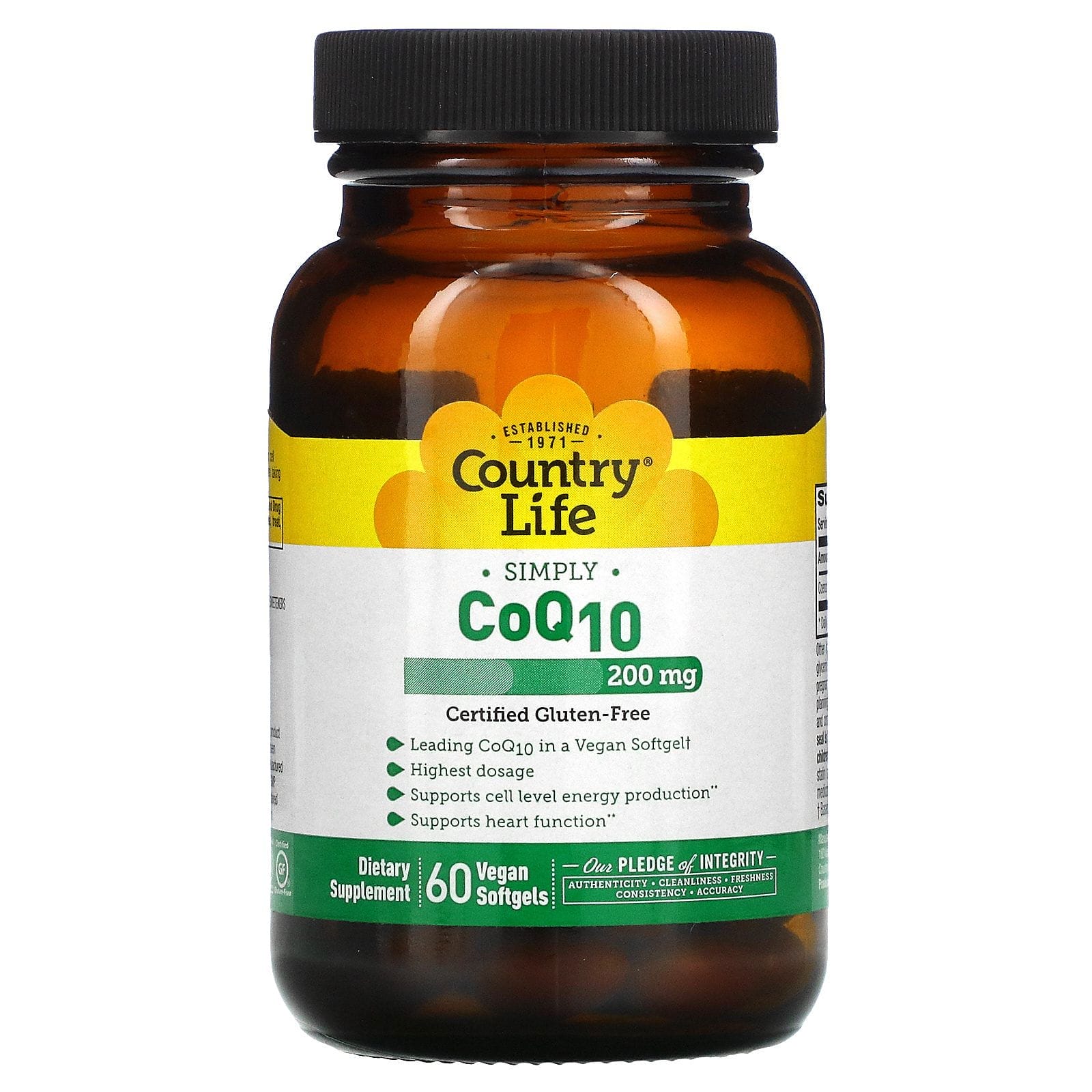 Country Life, Simply CoQ10, 200 mg, 60 cápsulas blandas veganas