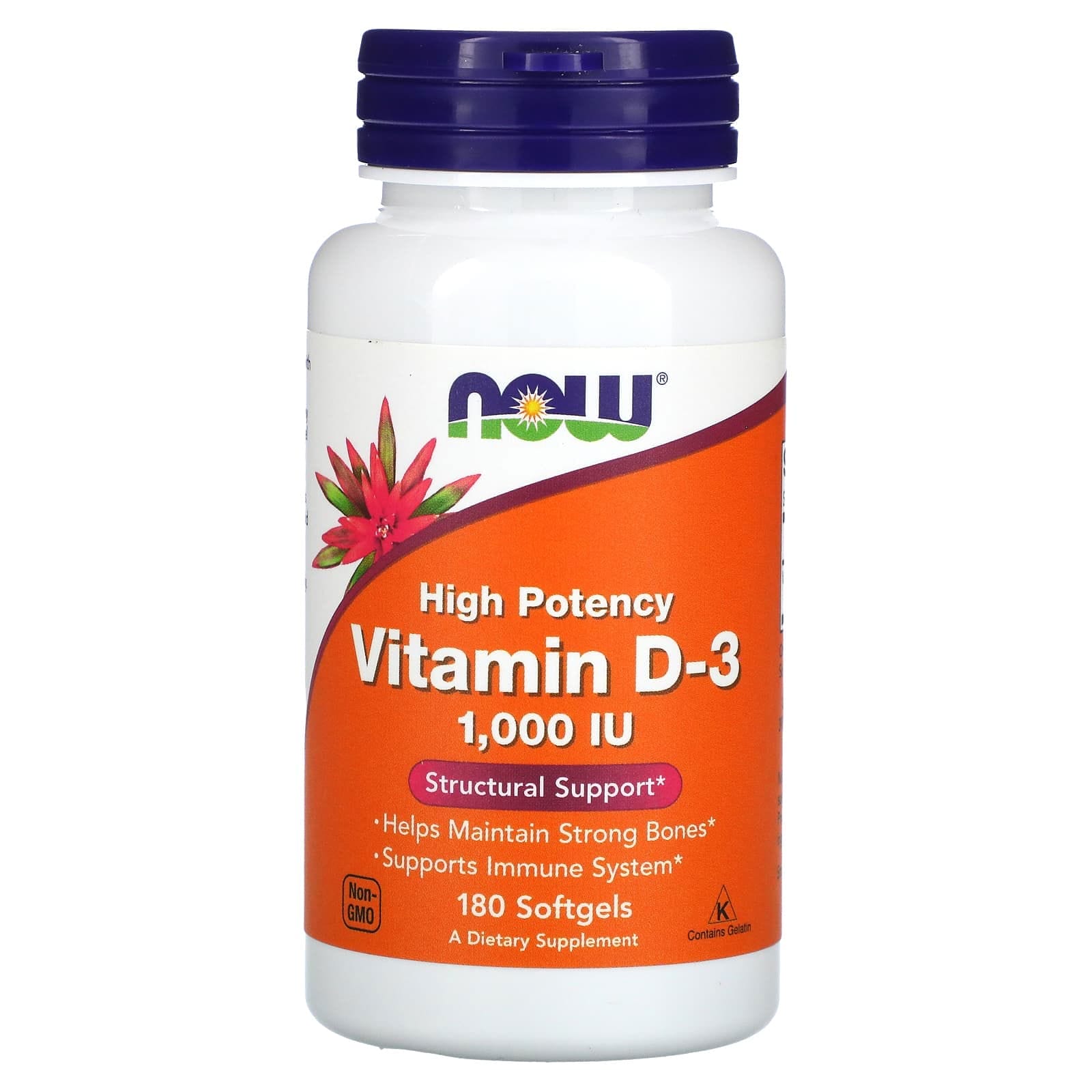 NOW Foods, Vitamina D3, Alta potencia, 1000 UI, 180 cápsulas blandas
